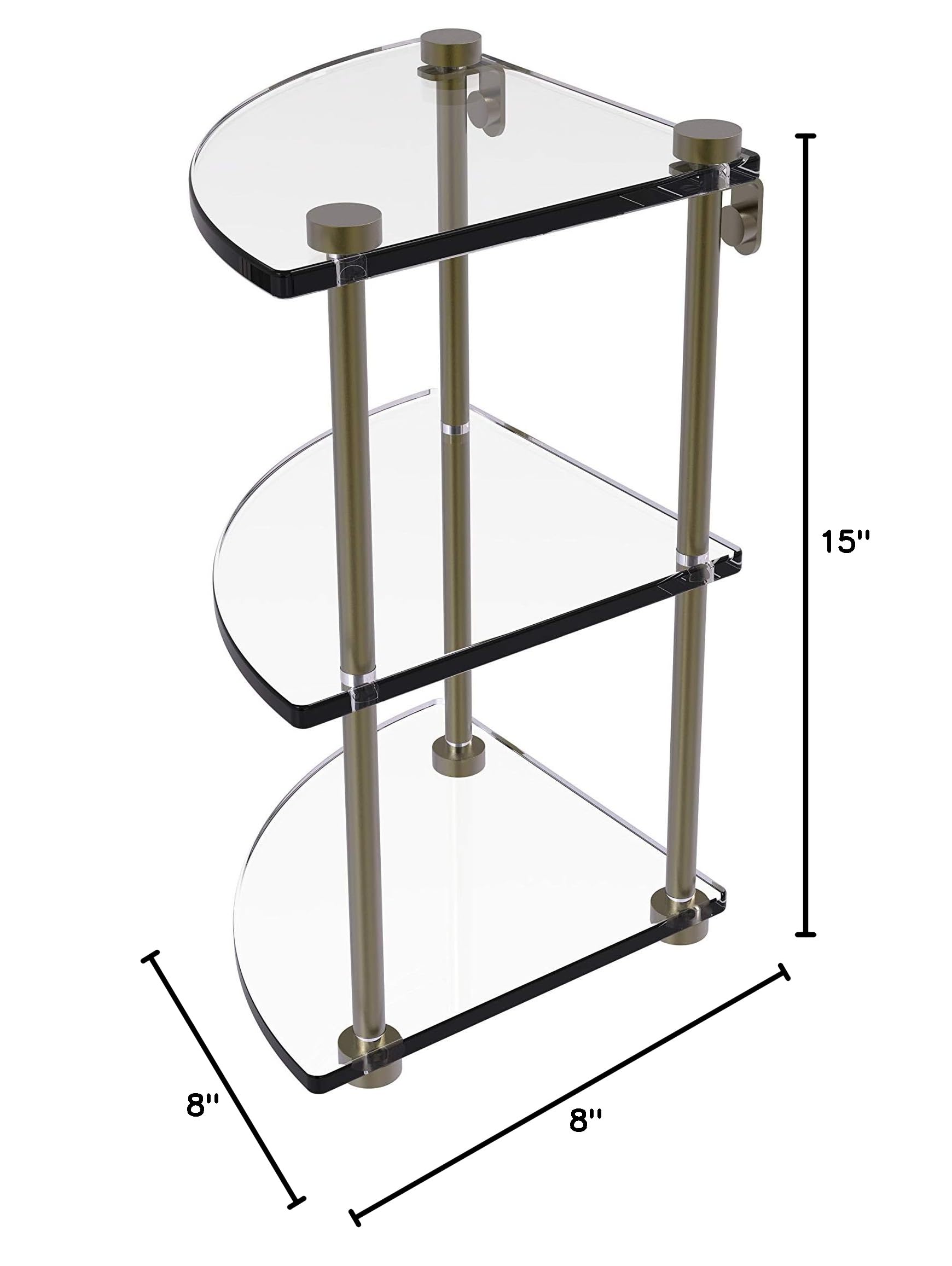Allied Brass NS-6-ABR 3-Tier Corner Glass Shelf in Antique Brass - Space-Saving Bathroom & Kitchen Storage Solution for Small Spaces