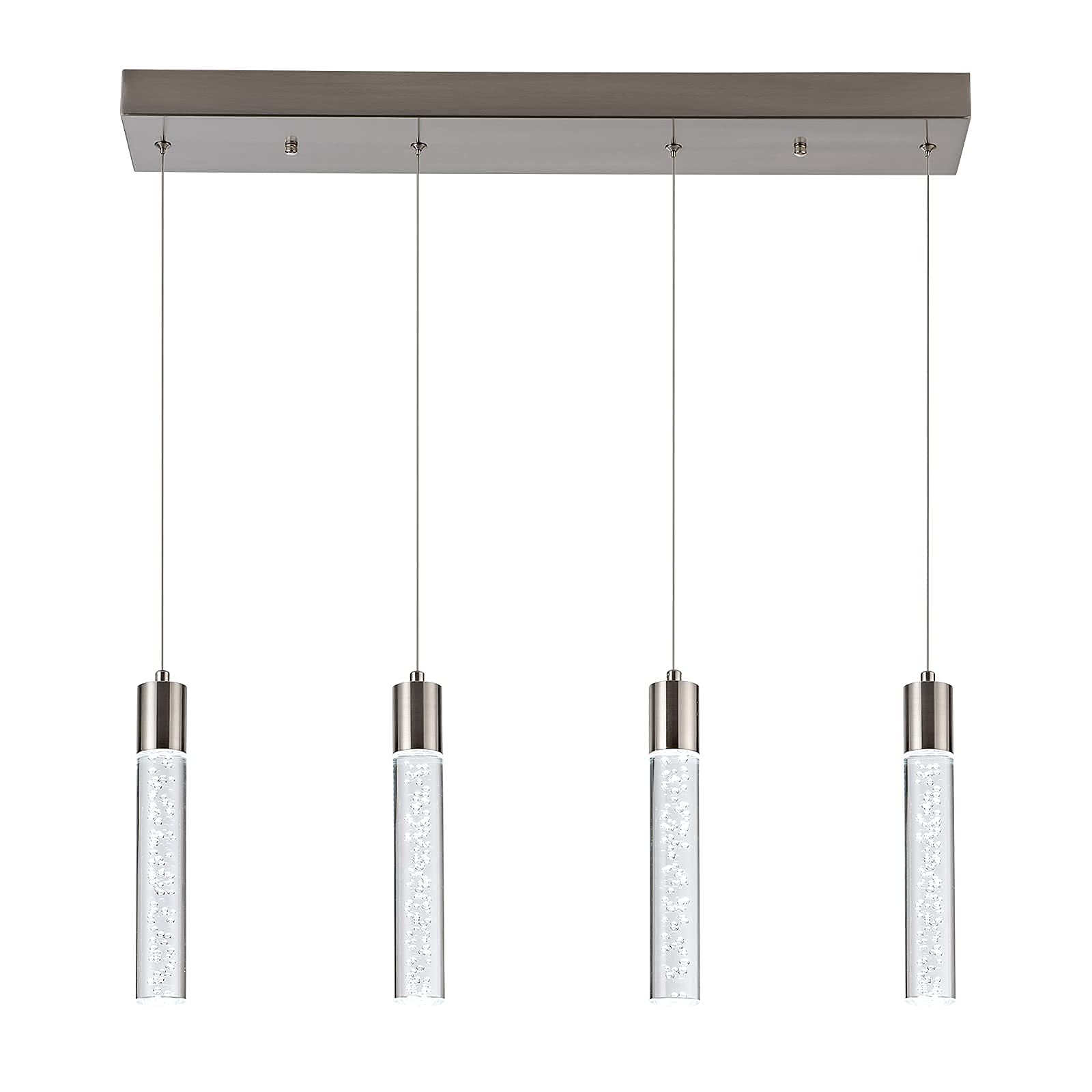 Modern 4-Light LED Pendant Lighting Fixture for Kitchen Island - 32W Crystal Bubble Chandelier with 6000K Daylight - Premium Hanging Ceiling Light for Dining Room, Bar Counter, and Home Decor