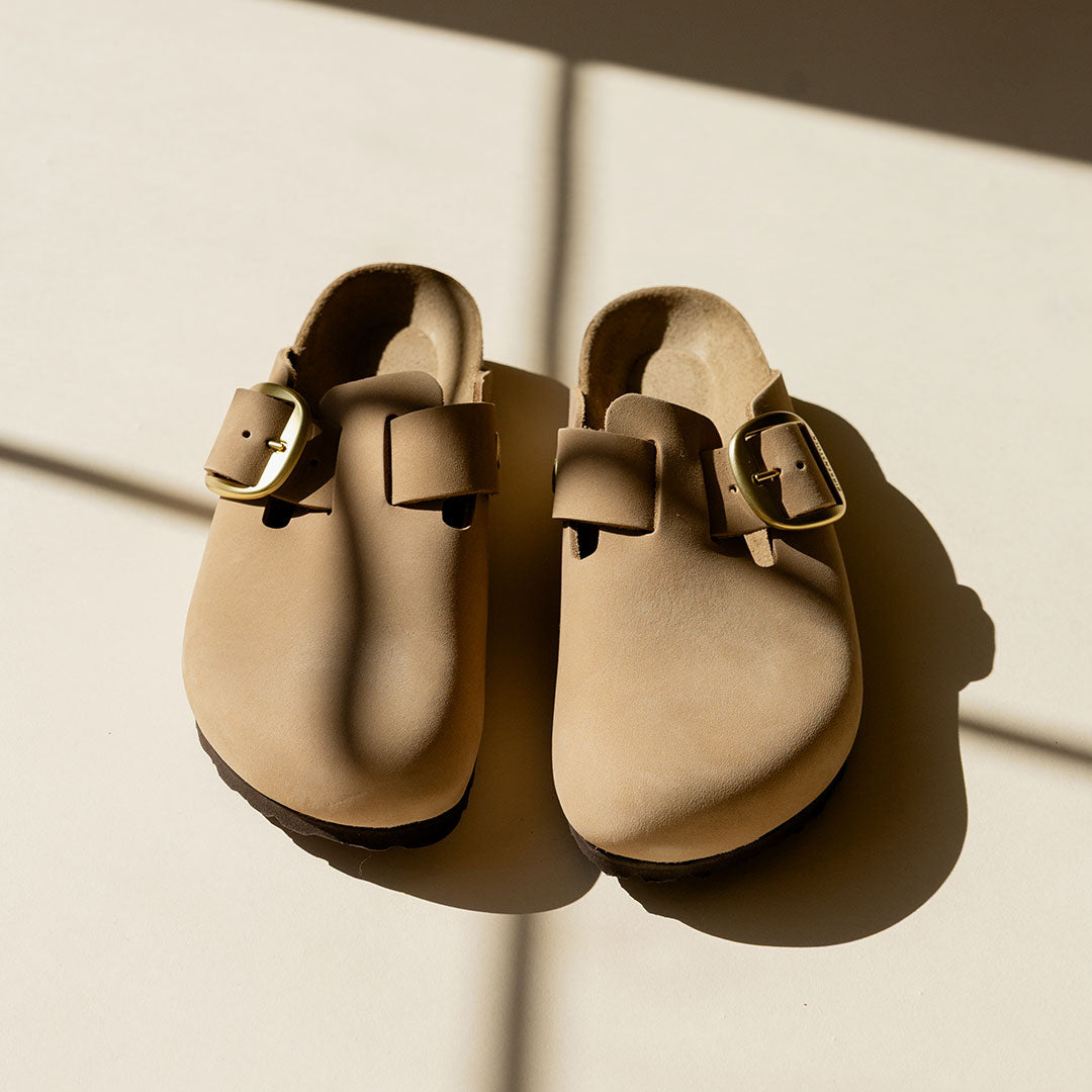 Birkenstock Boston Big Buckle Nubuck Leather Sandals - Comfortable Unisex Clogs for Men & Women - Perfect for Home, Office and Casual Outings