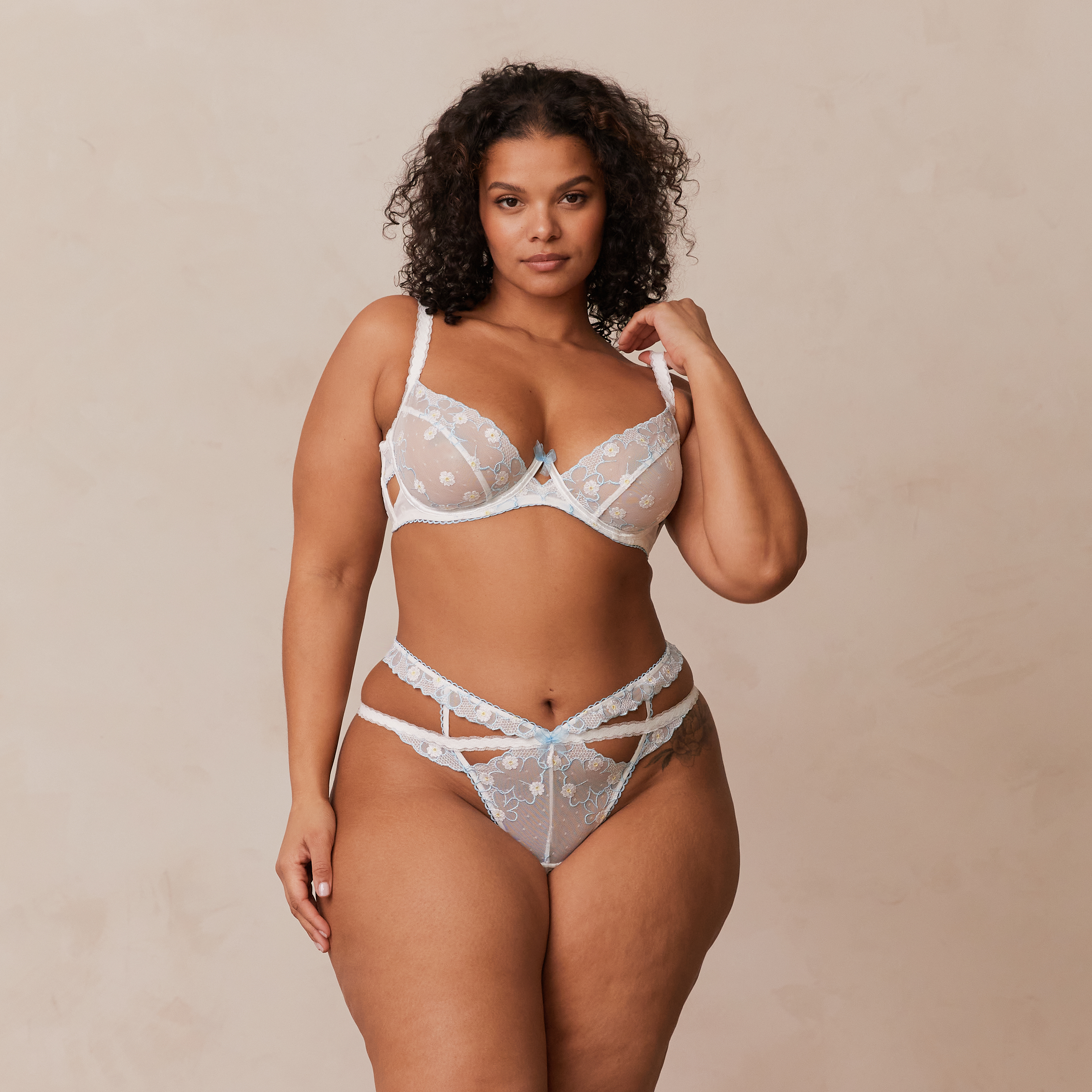 Fleur Balcony Bra - Lace Underwire Push Up Bra in White & Blue | Perfect for Everyday Wear, Date Nights & Special Occasions