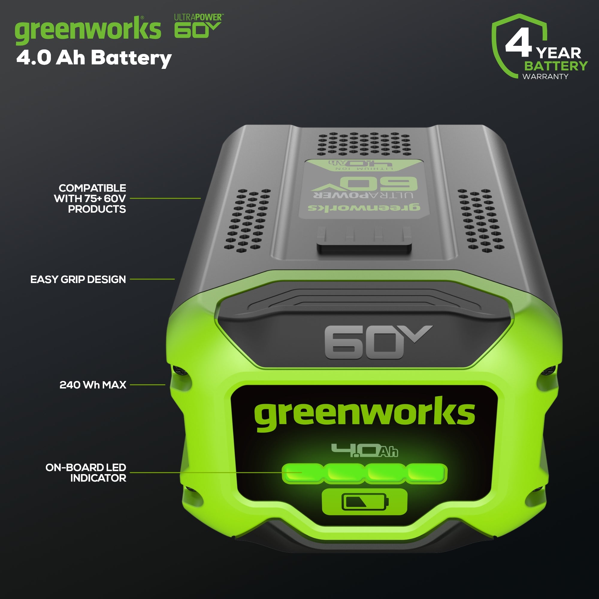 60V 4Ah Replacement Battery for Power Tools - High Performance Lithium Ion Battery Pack for Drills, Saws & Outdoor Equipment - Perfect for DIY Projects & Professional Use