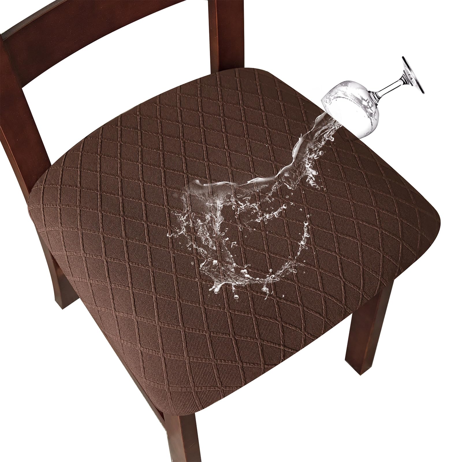 Waterproof Dining Chair Covers Set of 4 - Chocolate Brown PU Leather Seat Protectors for Kitchen, Restaurant & Home Use - Spill & Stain Resistant Chair Covers for Easy Cleaning