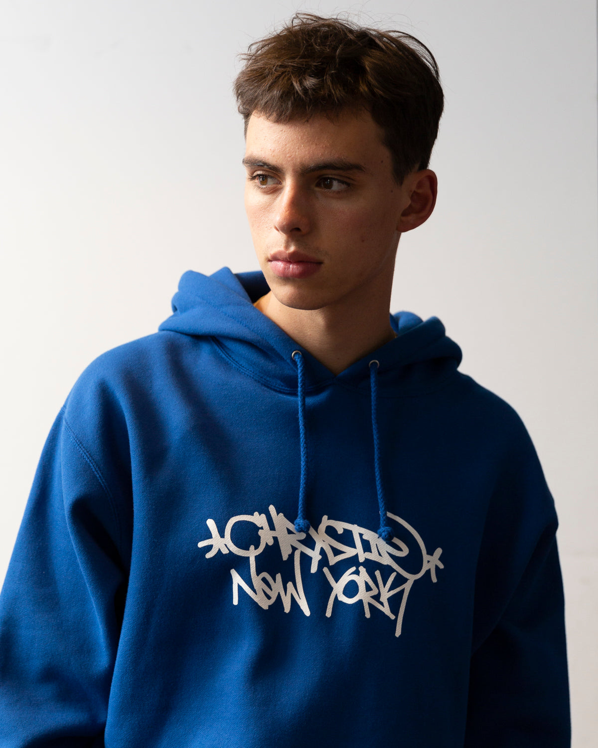 Chrystie NYC Tag Logo Hoodie - Royal Blue Pullover Sweatshirt for Men & Women | Casual Streetwear, Loungewear & Winter Fashion
