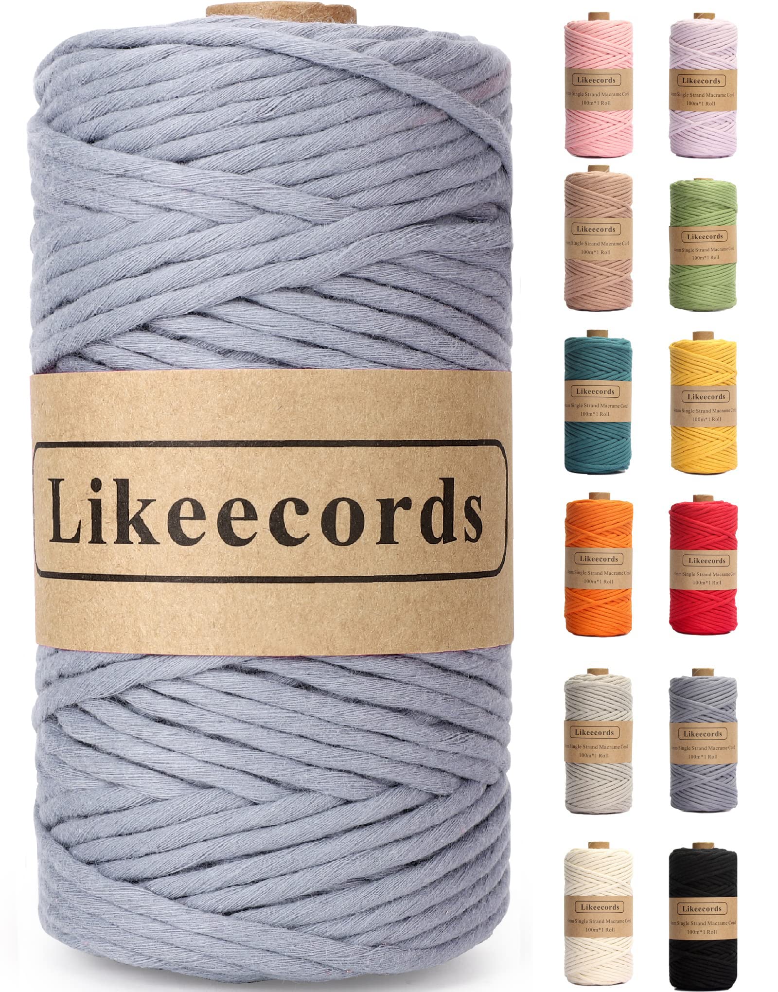 4mm Single Strand Macrame Cord - 80m Colored Cotton Rope for DIY Wall Hangings, Plant Hangers, Home Decor & Crafts | Soft & Durable Macrame Yarn in Gray | Perfect for Bohemian Style, Wedding Decor & Handmade Gifts