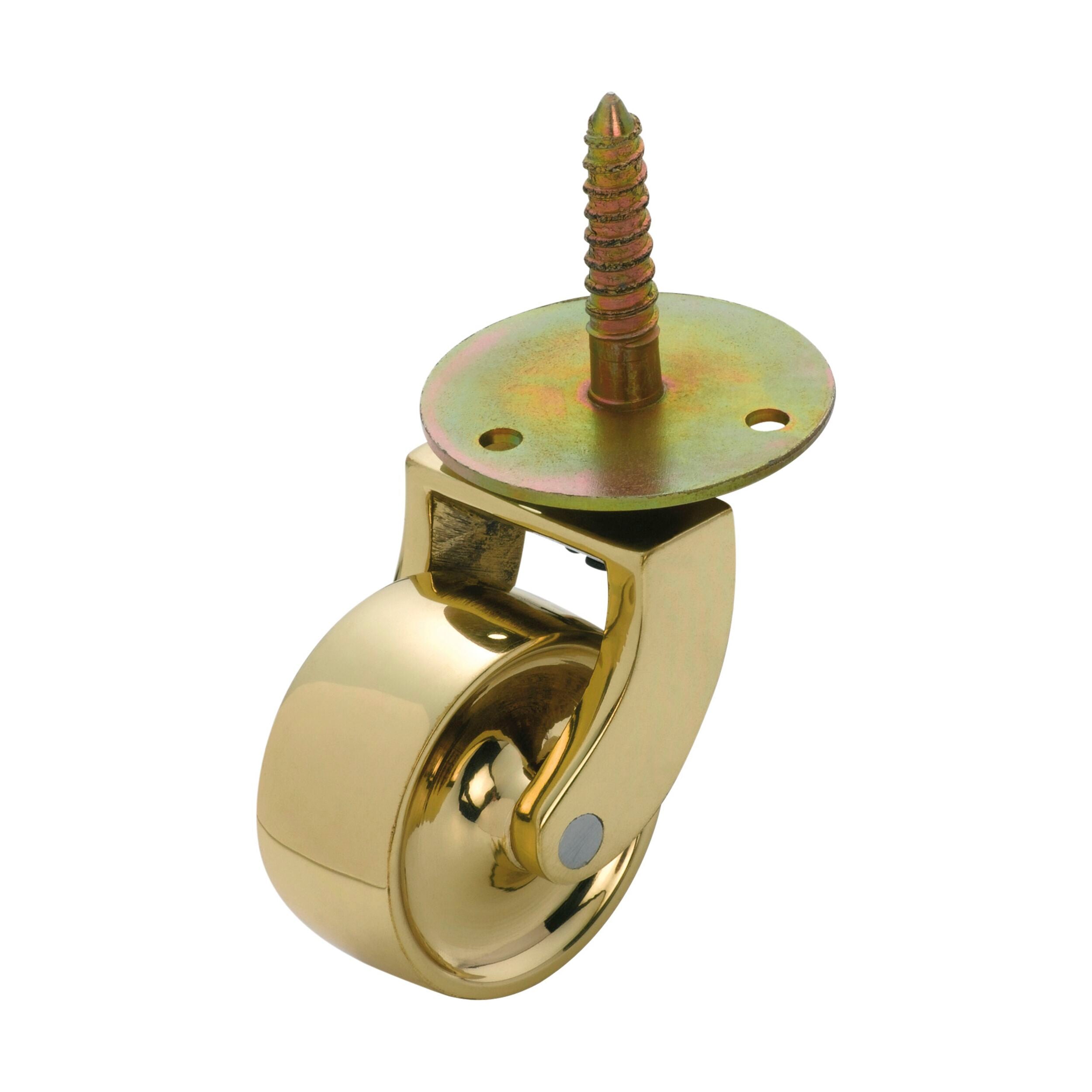 3523 Castor Screw Plate - Polished Brass Wheel 38mm (1.5