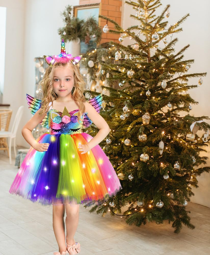 Sparkly Sequin Unicorn Princess Costume for Girls - Light Up Tutu Dress for Birthday Parties, Halloween, Christmas & Special Occasions | Perfect Gift for Kids & Party Decorations
