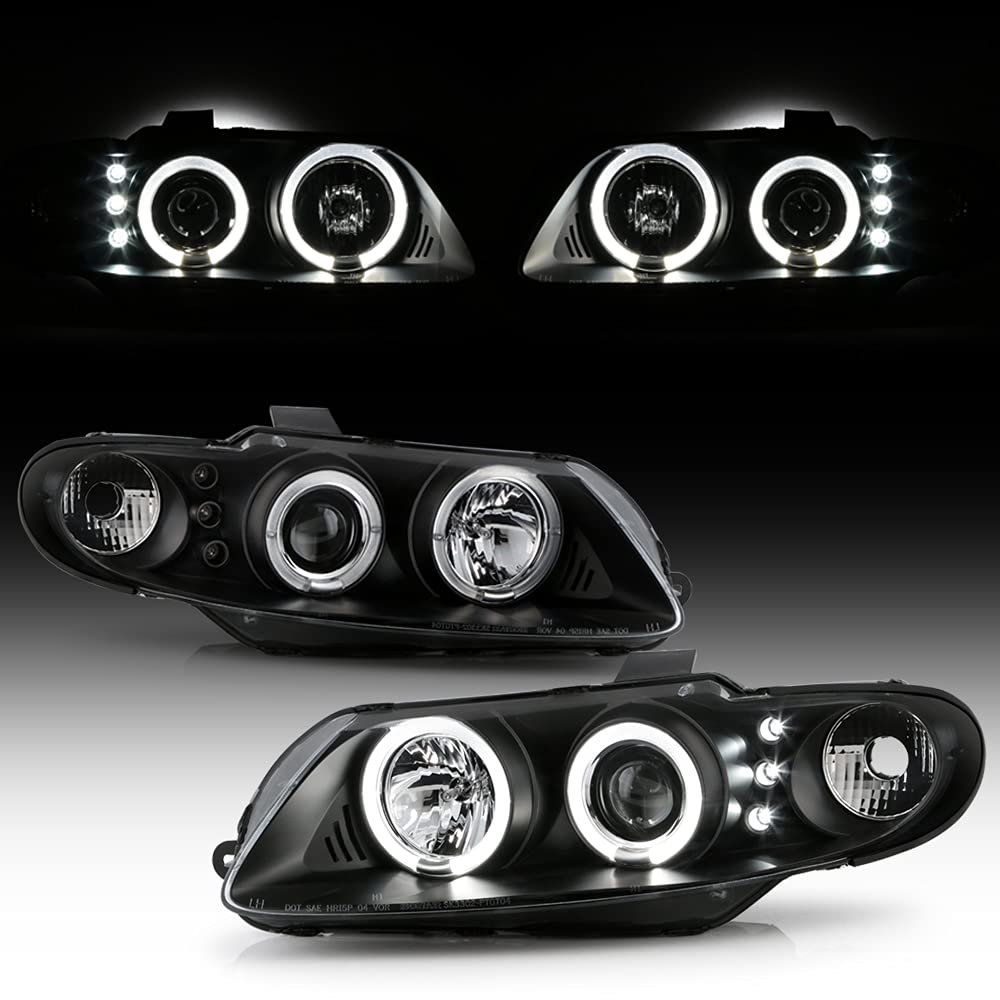 ACANII LED Halo Black Housing Projector Headlights for 2004-2006 Pontiac GTO - Driver & Passenger Side Headlamps | Enhanced Night Visibility & Modern Style Upgrade