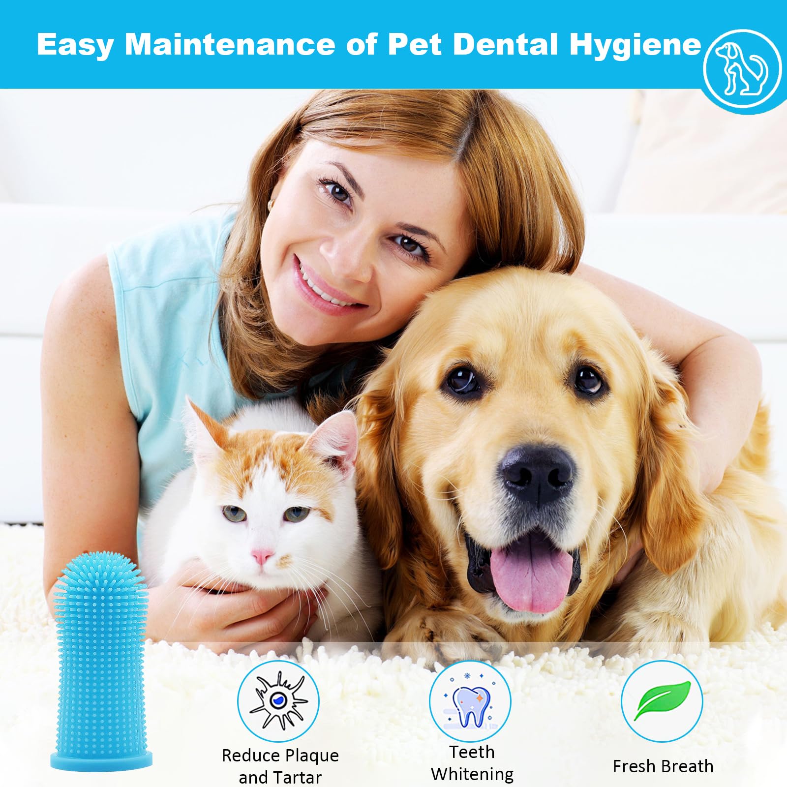 Cseece 10Pcs Dog Toothbrush Set - 360° Finger Toothbrush for Dogs, Puppies, Cats & Small Pets - Soft Silicone Dental Care Kit for Teeth Cleaning (Blue) | Perfect for Daily Pet Oral Hygiene & At-Home Dental Care