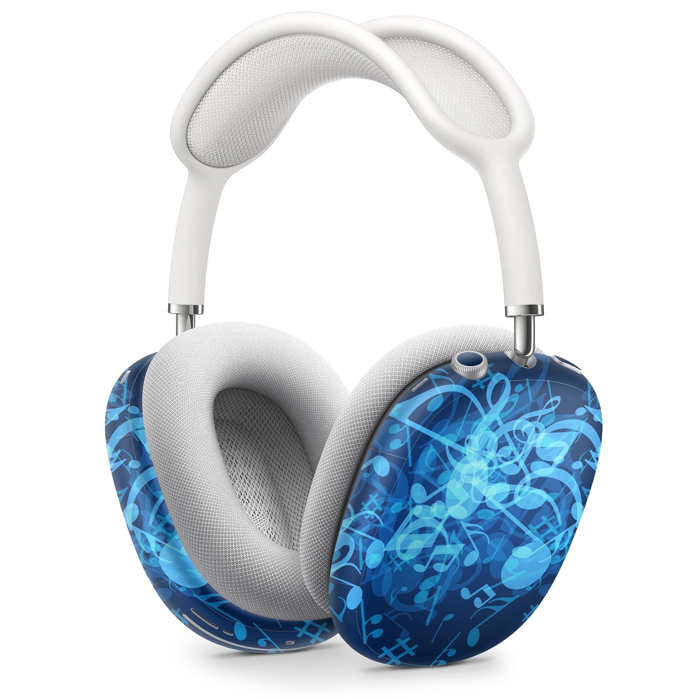 Glowing Blue Music Notes Vinyl Skin Wrap for Apple AirPods Pro Max - Full Body Protective Decal Cover Compatible with Wireless Bluetooth Headphones - Perfect for Music Lovers, DJs & Gift Giving