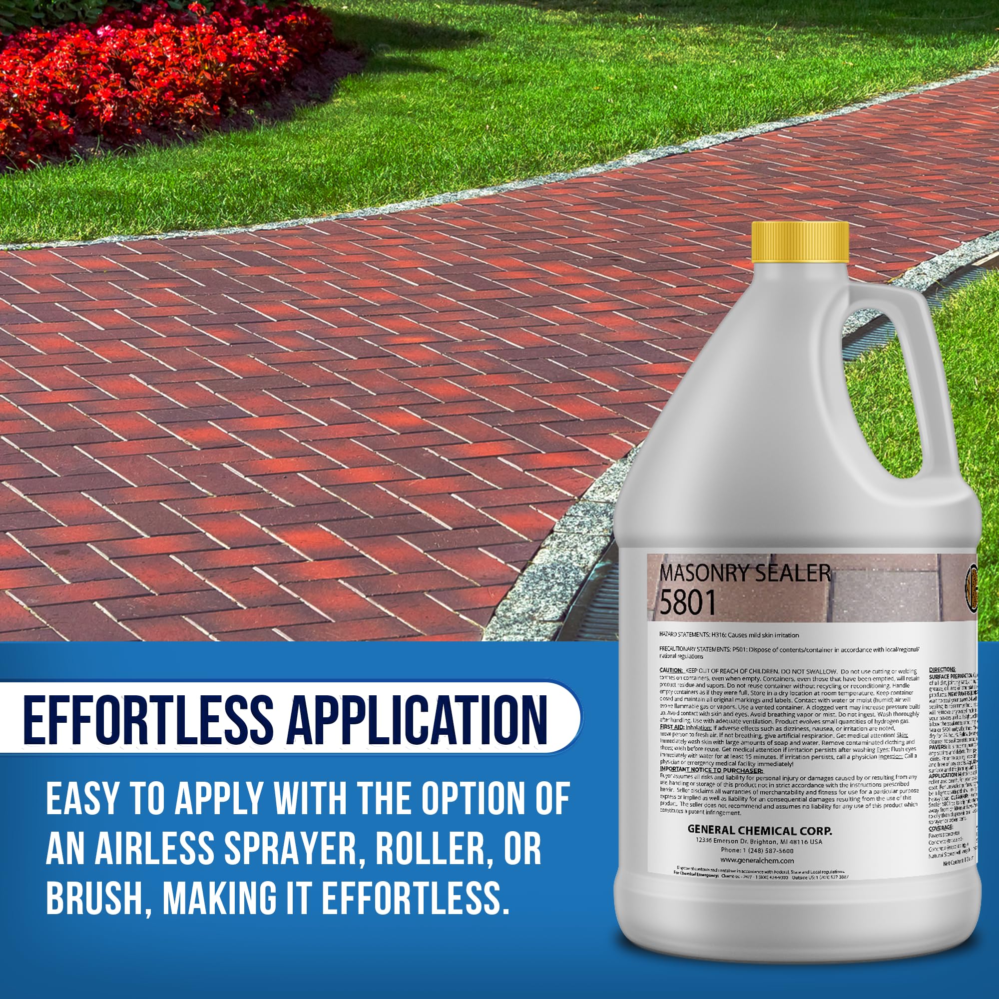 DeckGeneral Masonry Sealer 5801 - Clear Silane Siloxane Waterproof Concrete Sealant for Stone, Brick & Mortar - Protects Driveways, Sidewalks, Patios & Outdoor Surfaces from Weather Damage (1 Gallon) - Ideal for DIY Home Improvement & Commercial Use