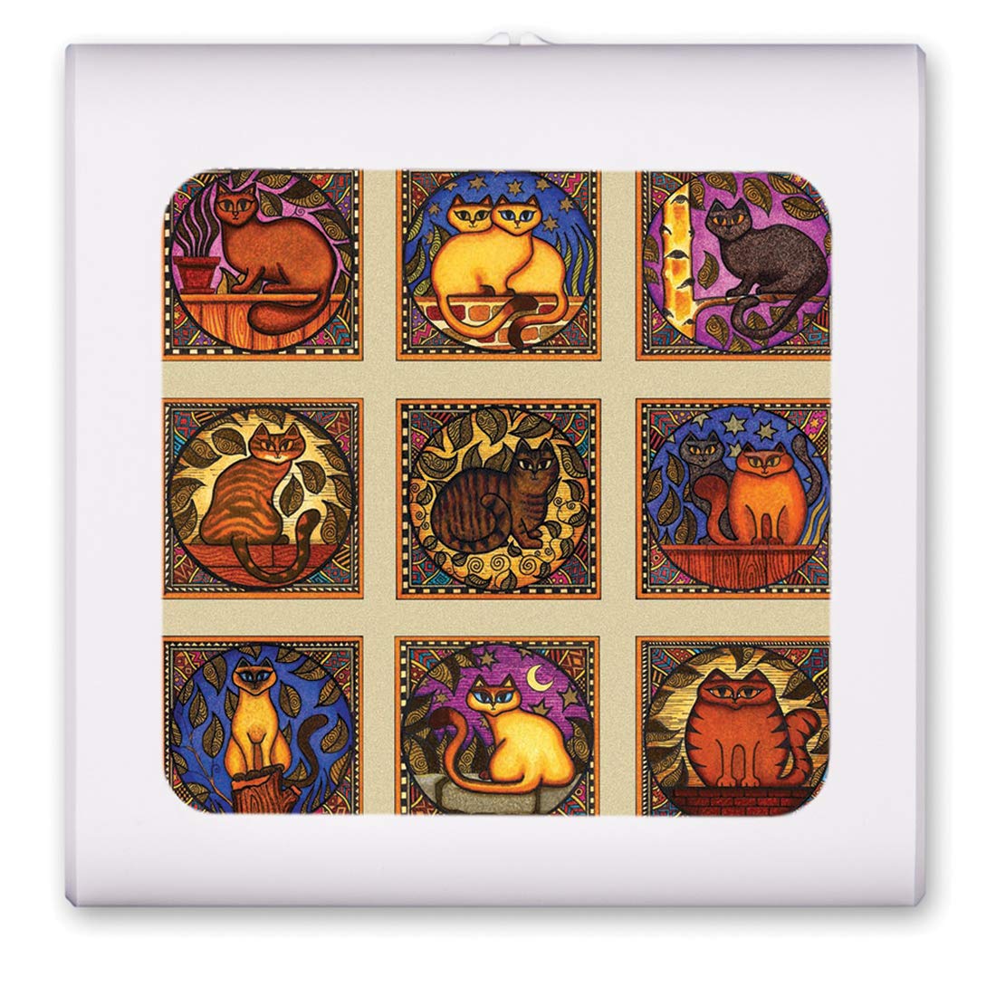 Dimmable LED Night Light with Auto On/Off Sensor - Adjustable Brightness Warm White Light for Bathroom, Hallway, Nursery & Bedroom - Mosaic Cats Design by Dan Morris - Perfect for Kids Rooms, Stairways & Nighttime Safety
