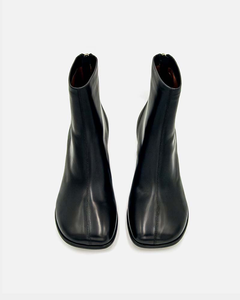 Black Calfskin Block Heel Ankle Boots for Women - Comfortable Chunky Heel Booties for Fall & Winter - Perfect for Office, Date Night & Casual Outfits