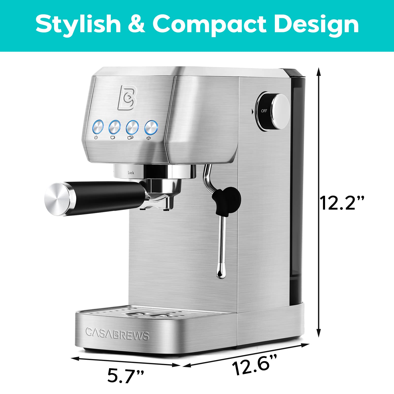 CASABREWS 20 Bar Espresso Machine with 8 oz Coffee Storage Container - Professional Barista-Grade Coffee Maker for Home & Office - Perfect for Lattes, Cappuccinos & Espresso Drinks