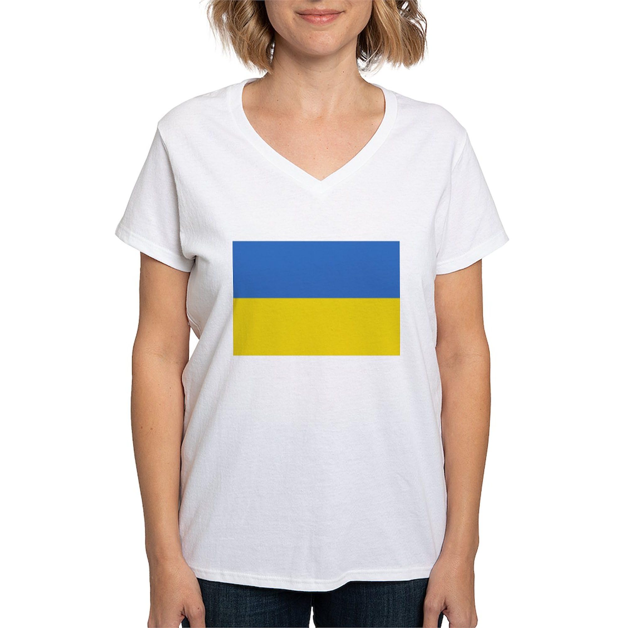 Ukraine Flag Women's Cotton V-Neck T-Shirt - Patriotic Apparel for Support, Rally & Everyday Wear | CafePress