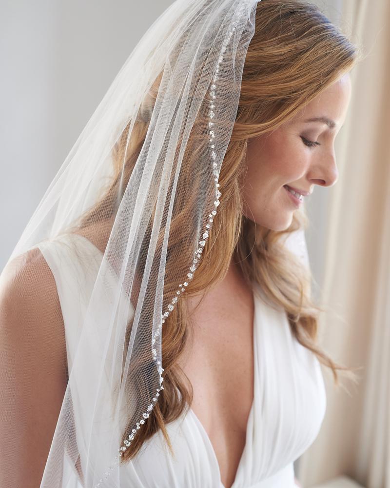 Elegant Crystal Beaded Wedding Veil - Handmade Bridal Hair Accessory for Bride, Bridesmaids & Formal Occasions