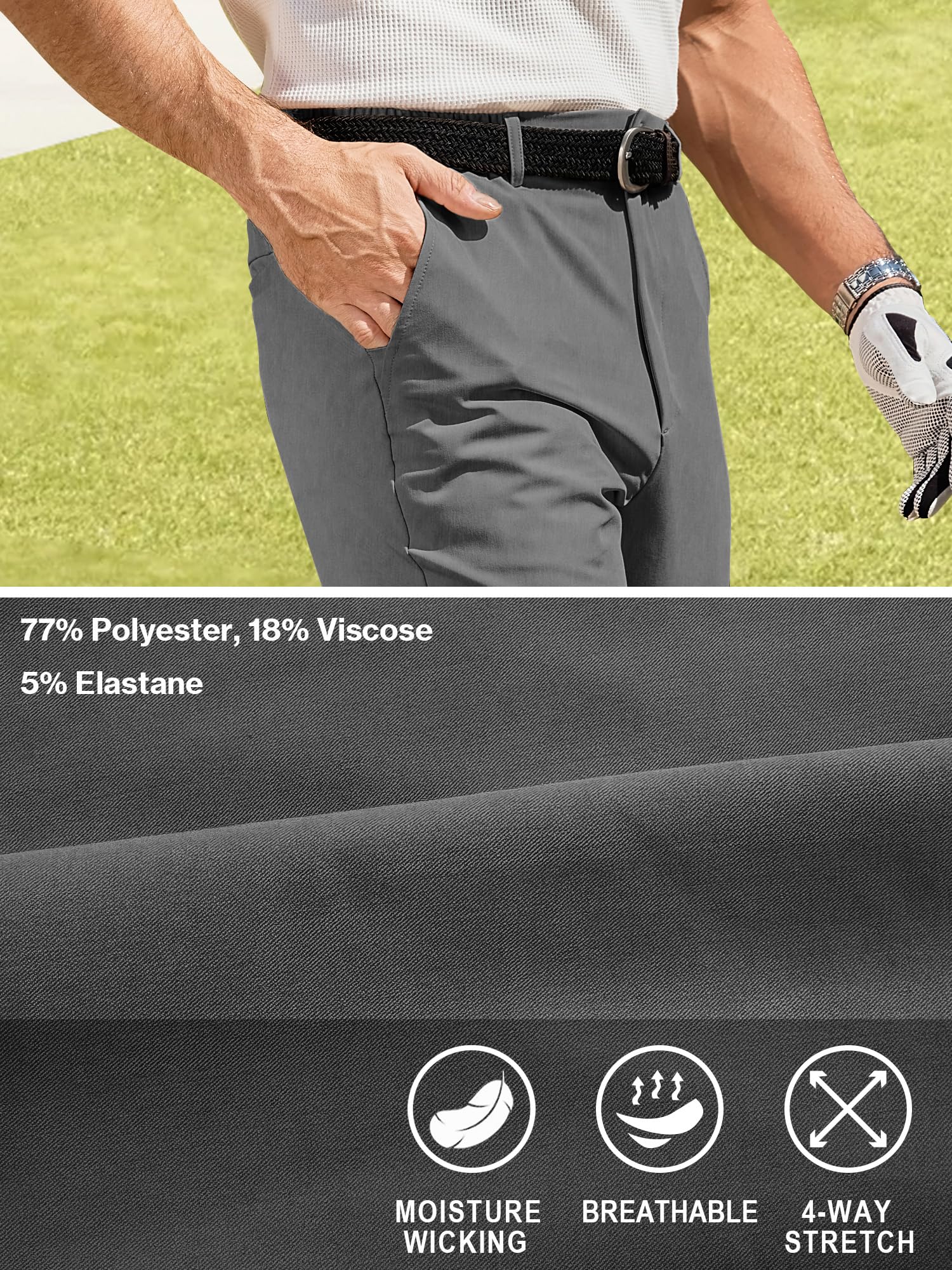 Comdecevis Men's Slim Fit Stretch Dress Pants - Business Casual & Golf Pants with Expandable Waist - Perfect for Office, Weddings & Outdoor Activities