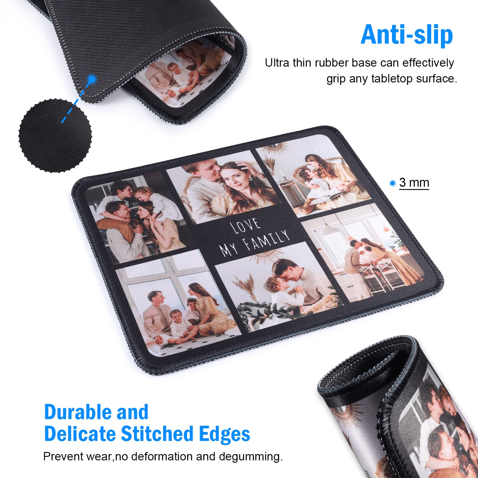 Custom Photo Mouse Pad - Personalized with Your Picture & Text - Non-Slip Gaming & Office Desk Accessory for Computer, Laptop, PC Users (Black)
