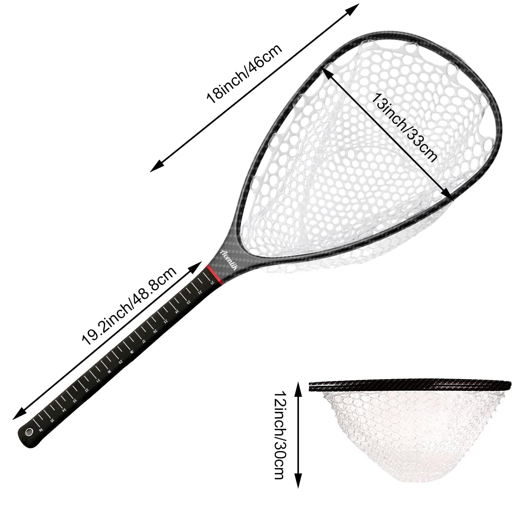 Aventik Fly Floating Fishing Net - Lightweight Carbon Fiber Landing Net with Clear Rubber Mesh for Trout, Catch & Release - Perfect for Fly Fishing, Streams, and Freshwater Angling