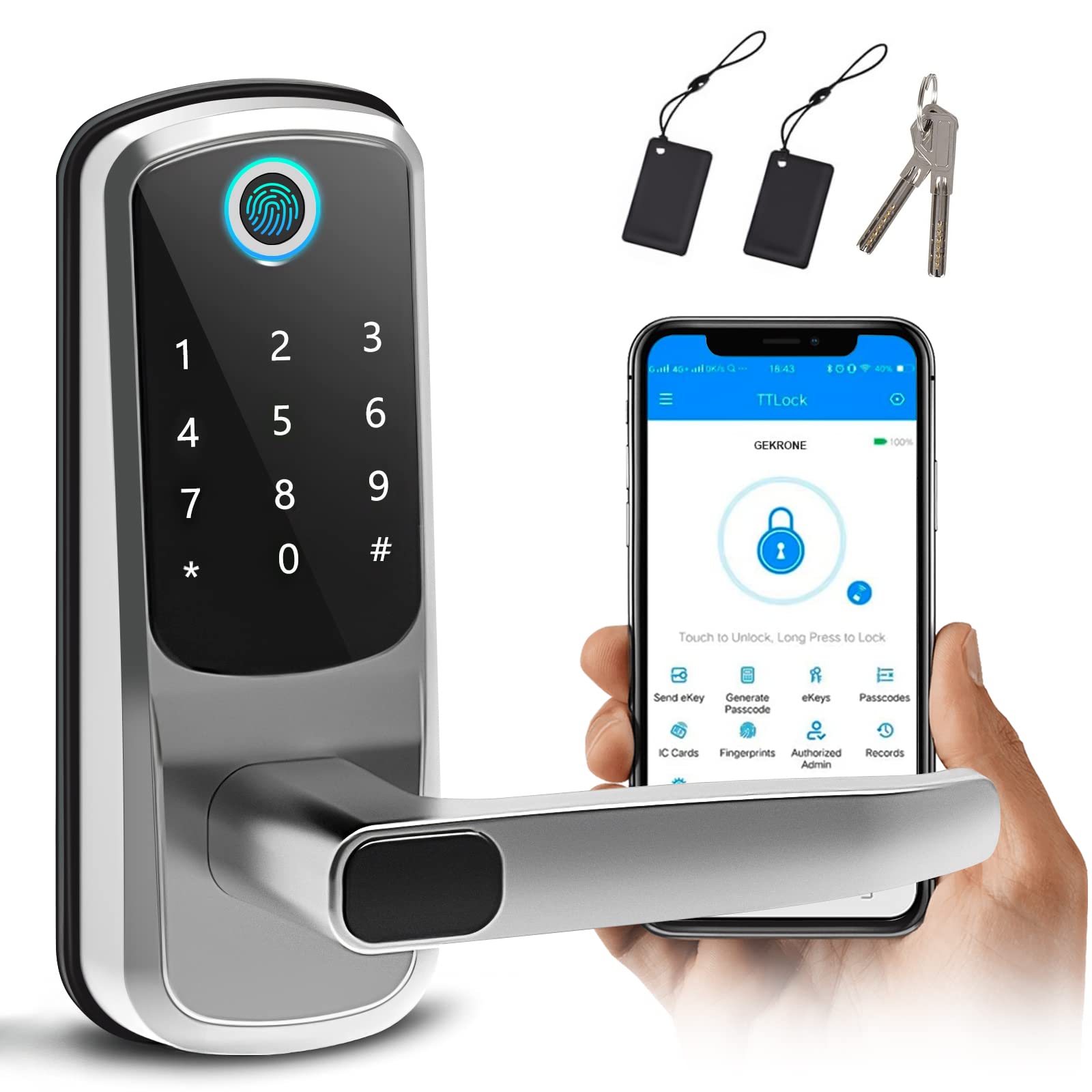 MDHAND Smart Door Lock - Keyless Entry Fingerprint Door Lock with Keypad & Handle, Alexa & Google Assistant Compatible, 5-in-1 Secure Smart Lock for Home & Apartment - Perfect for Modern Smart Homes & Vacation Rentals
