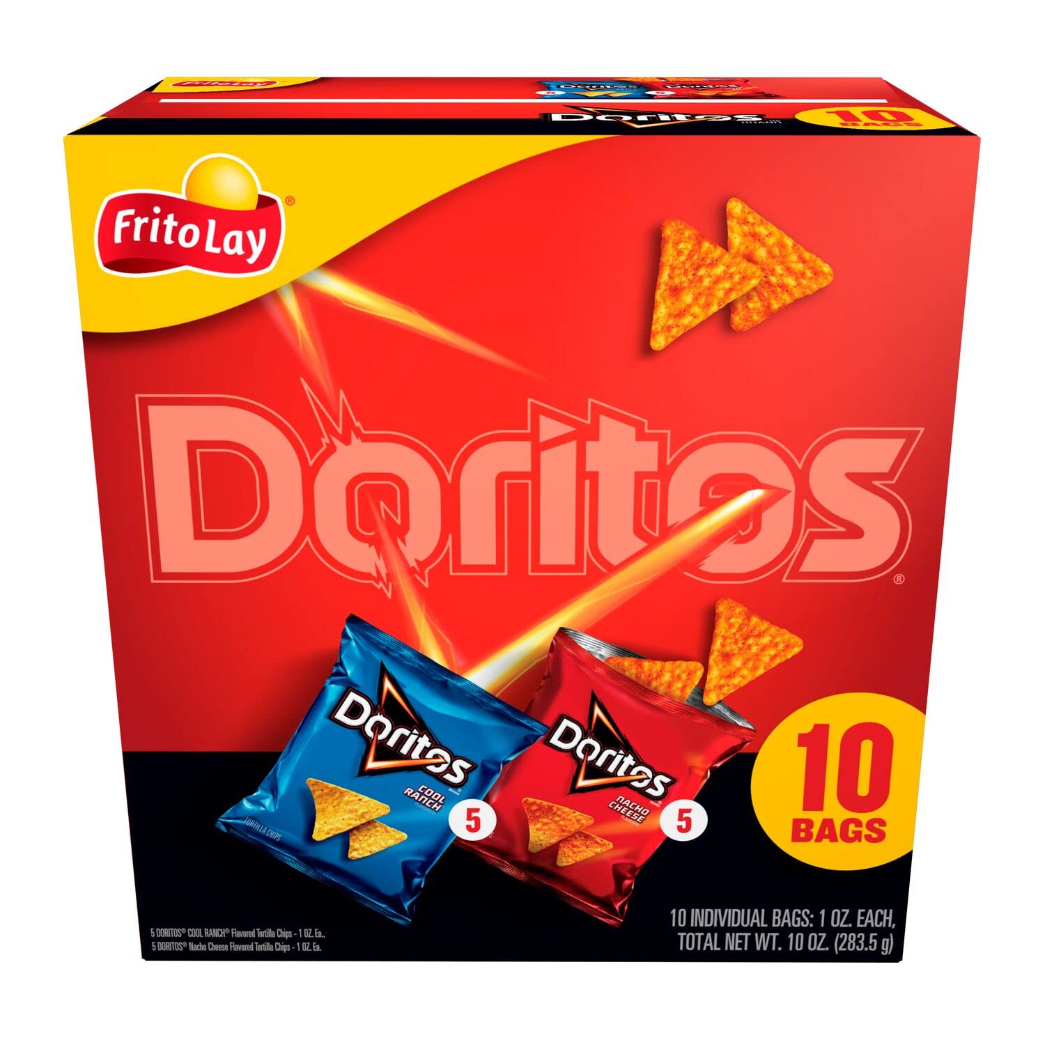Frito-Lay Doritos Variety Pack - Nacho Cheese & Cool Ranch Flavored Corn Chips, 1oz Individual Bags (10 Pack) | Perfect for Parties, Snacking & Lunch Boxes