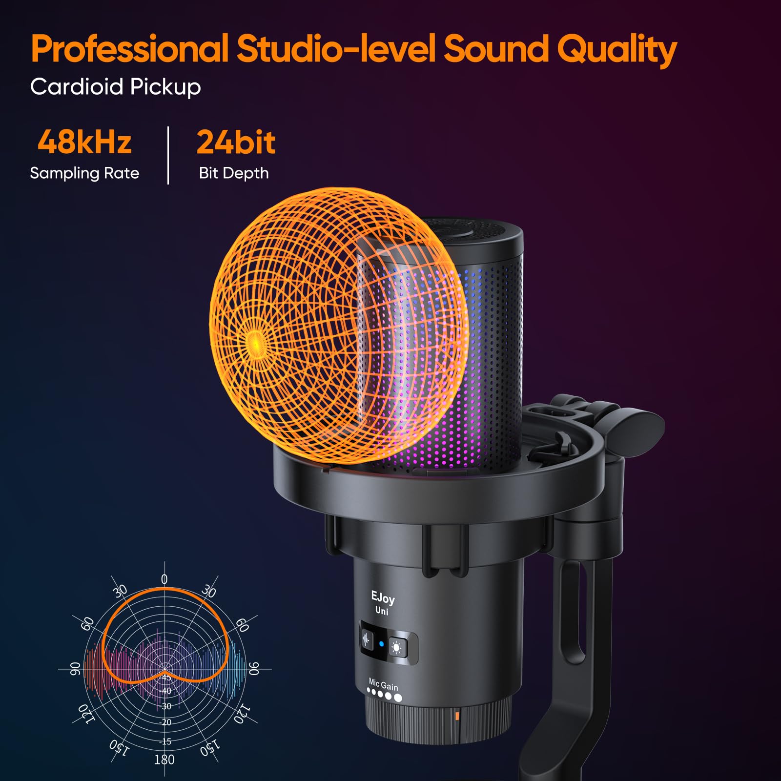 COMICA EJoy Uni USB Gaming Microphone for PC, PS4, PS5 & Mac - RGB Streaming Mic with Noise Cancellation for Twitch, YouTube, Podcast & Recording - Adjustable Gain, Mute & Monitoring - Perfect for Gaming, Live Streaming & Home Studio Setup