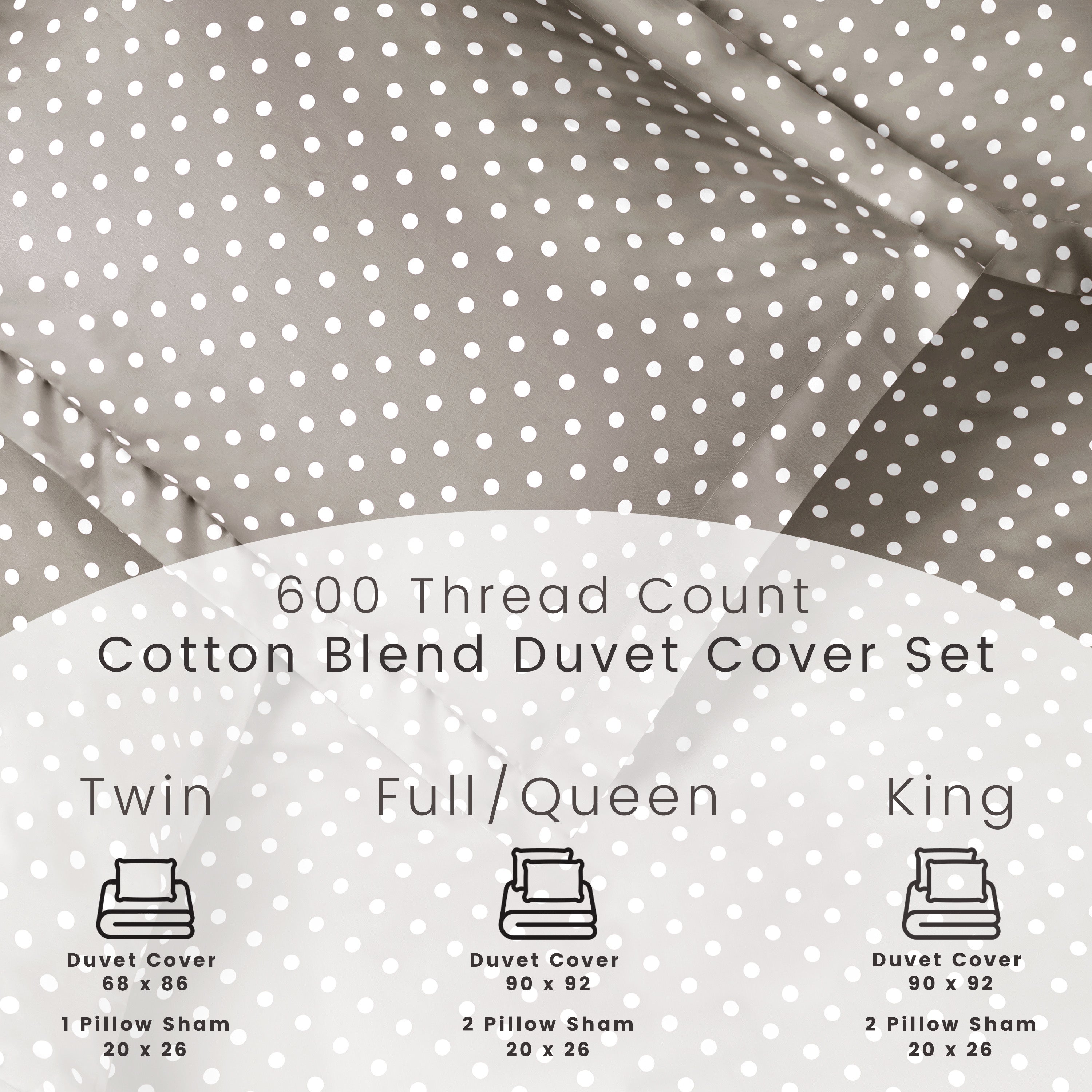 Premium 600 Thread Count Cotton Blend Polka Dot Duvet Cover Set - Soft & Breathable Bedding for Cozy Nights - Perfect for Master Bedroom, Guest Room & Dorm Decor