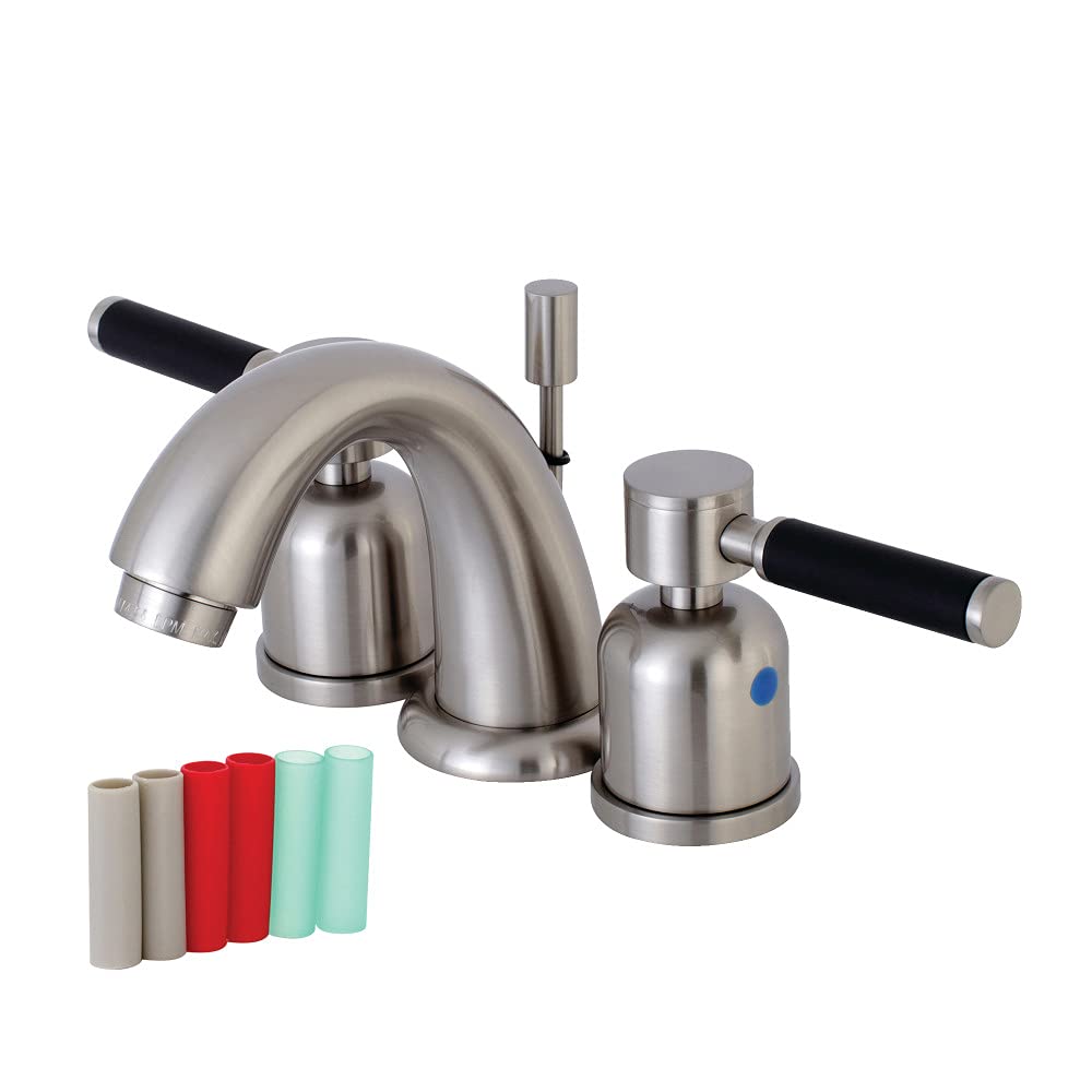 Kingston Brass KB8918DKL Kaiser 4 to 8 Inch Mini Widespread Bathroom Faucet with Pop-Up Drain, Brushed Nickel Finish - Perfect for Small Vanities and Powder Rooms