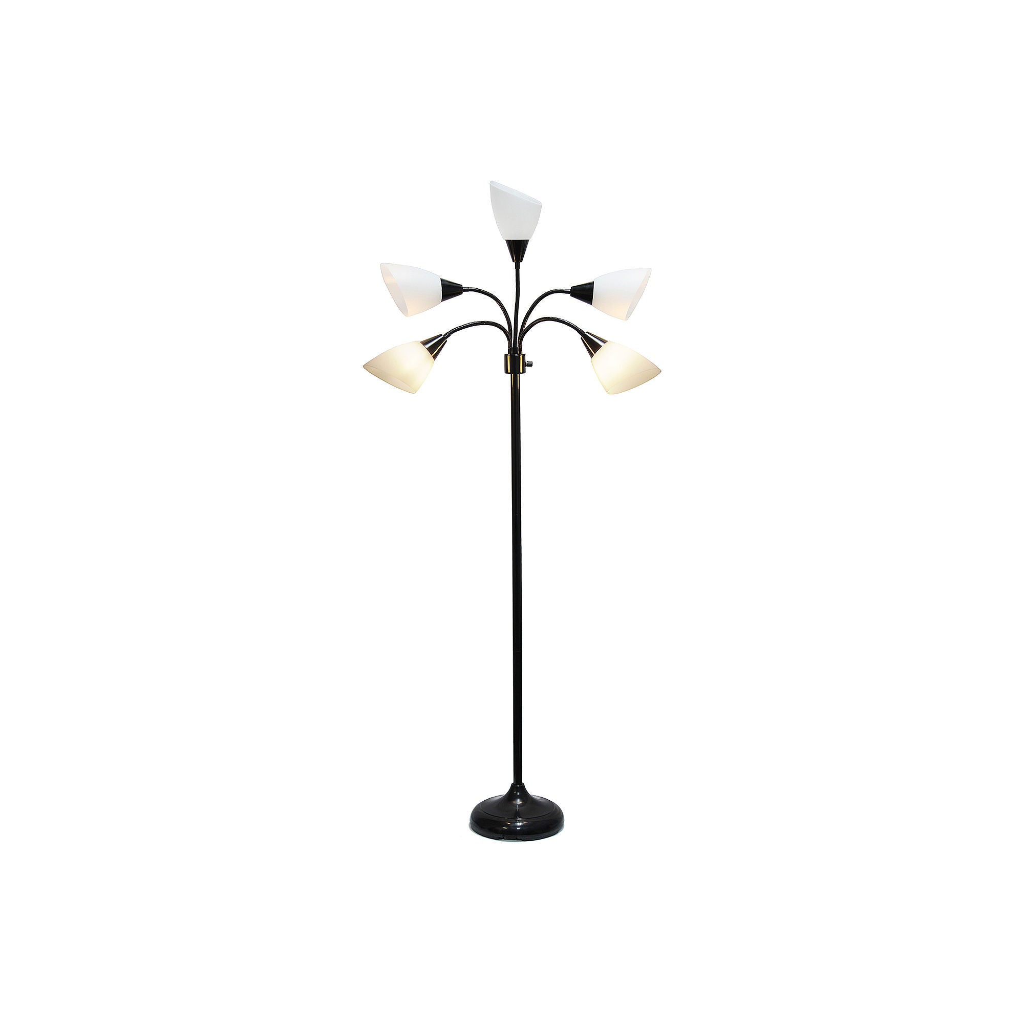 Adjustable 5-Light Gooseneck Metal Floor Lamp - Simple Designs National Brand - Black (LF2006 BAW) - Perfect for Living Room, Bedroom, or Office Lighting