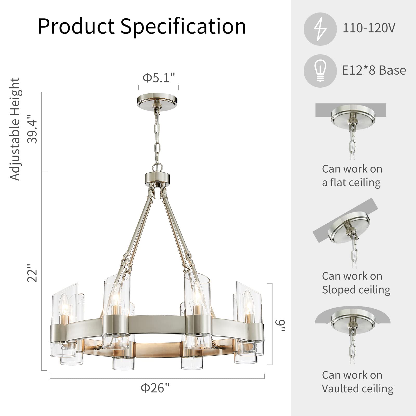 WUZUPS 8-Light Wagon Wheel Chandelier - 26