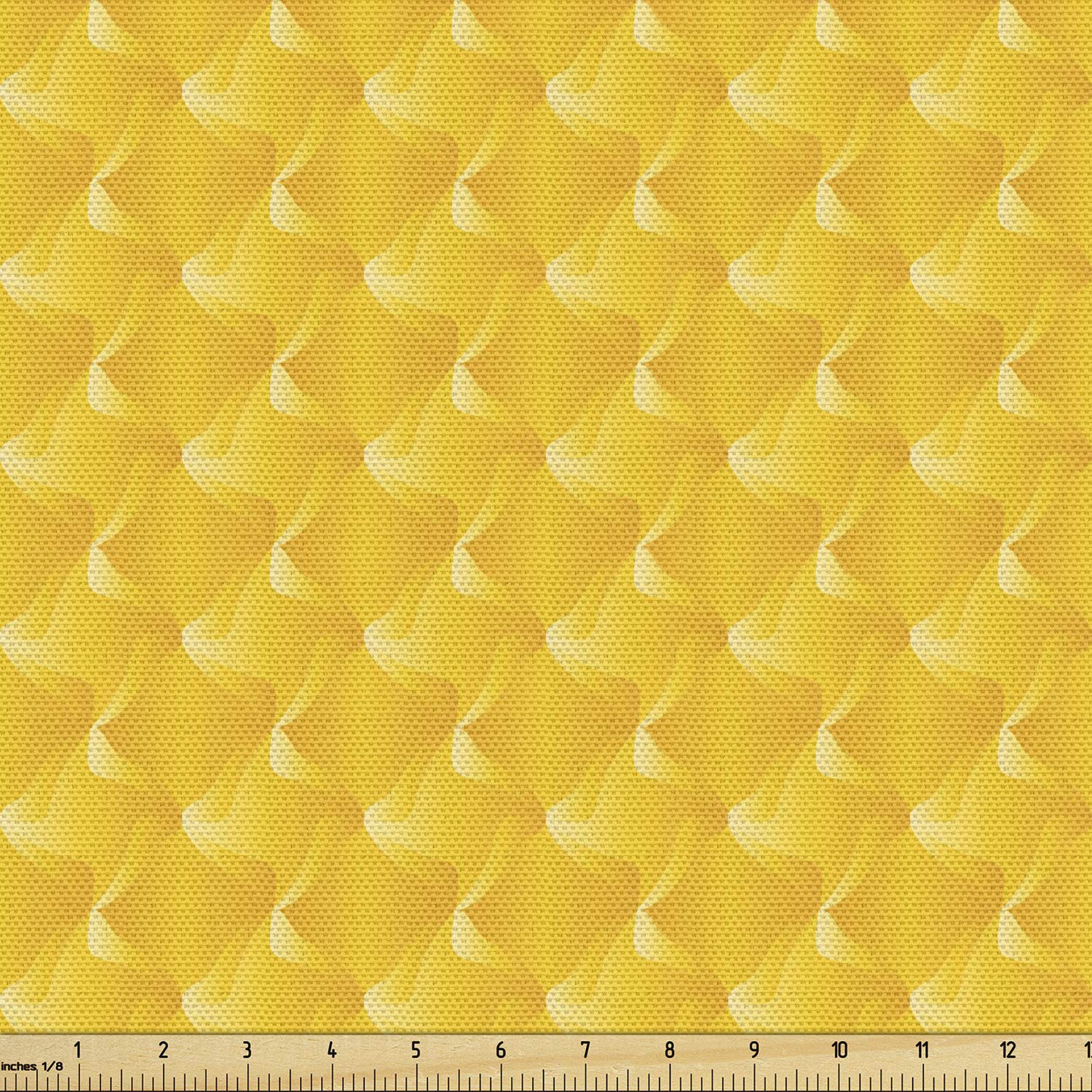 Ambesonne Yellow Fabric - Abstract Curving Lines & Swirls for Upholstery, Home Decor (2 Yards)