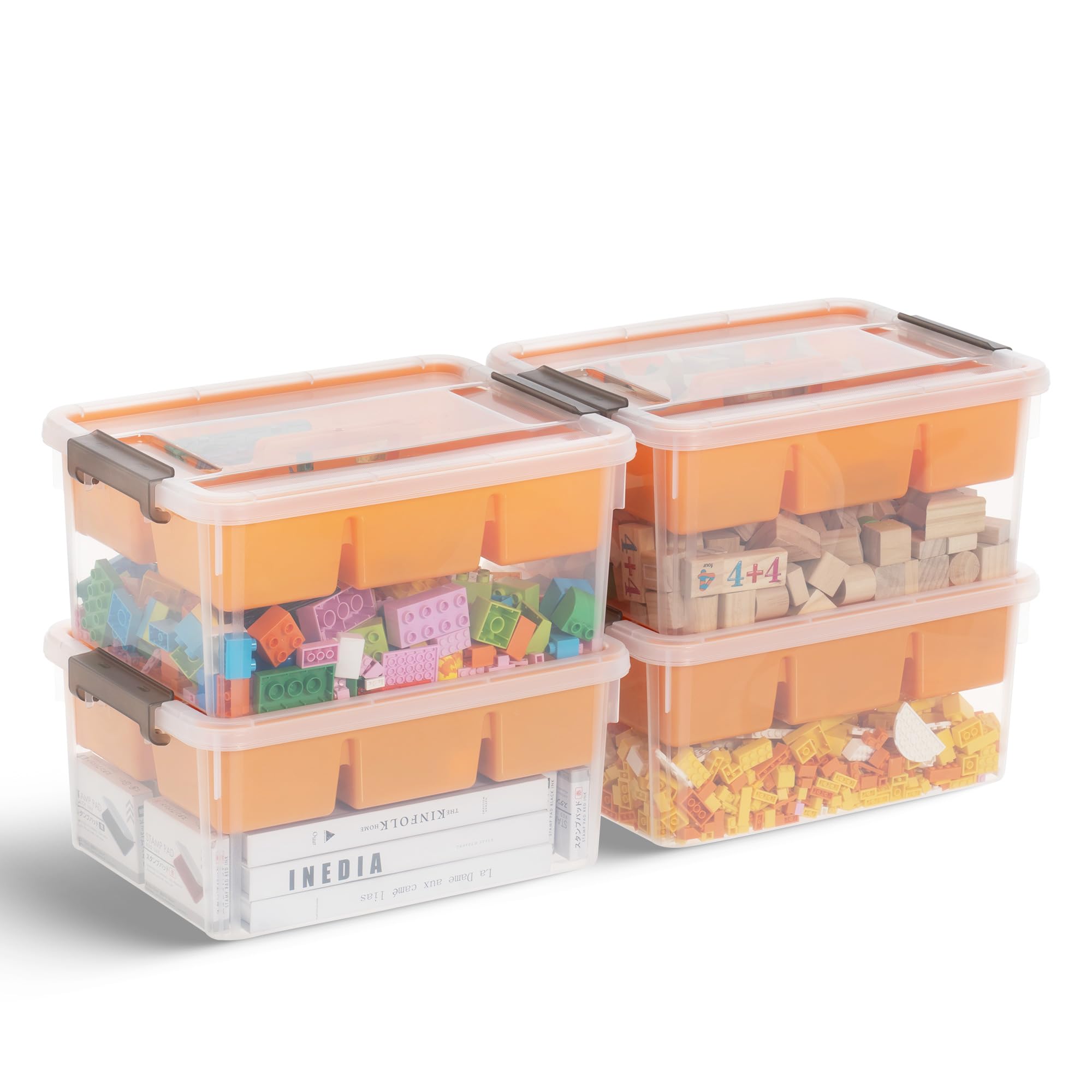17 Qt Clear Plastic Storage Bins with Lids - 4 Pack Orange Organizing Containers for Crafts, Legos, Playdoh, Art Supplies, Beads & Toys | Perfect for Home, Office, Classroom & Playroom Organization
