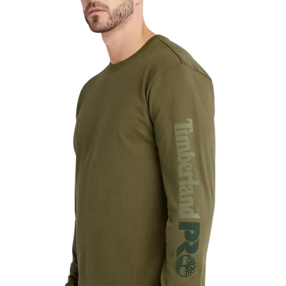 Timberland PRO Men's Core Logo Long Sleeve T-Shirt - Olive Green Workwear Shirt for Construction & Outdoor Activities | Comfortable Cotton Tee for Job Sites & Casual Wear