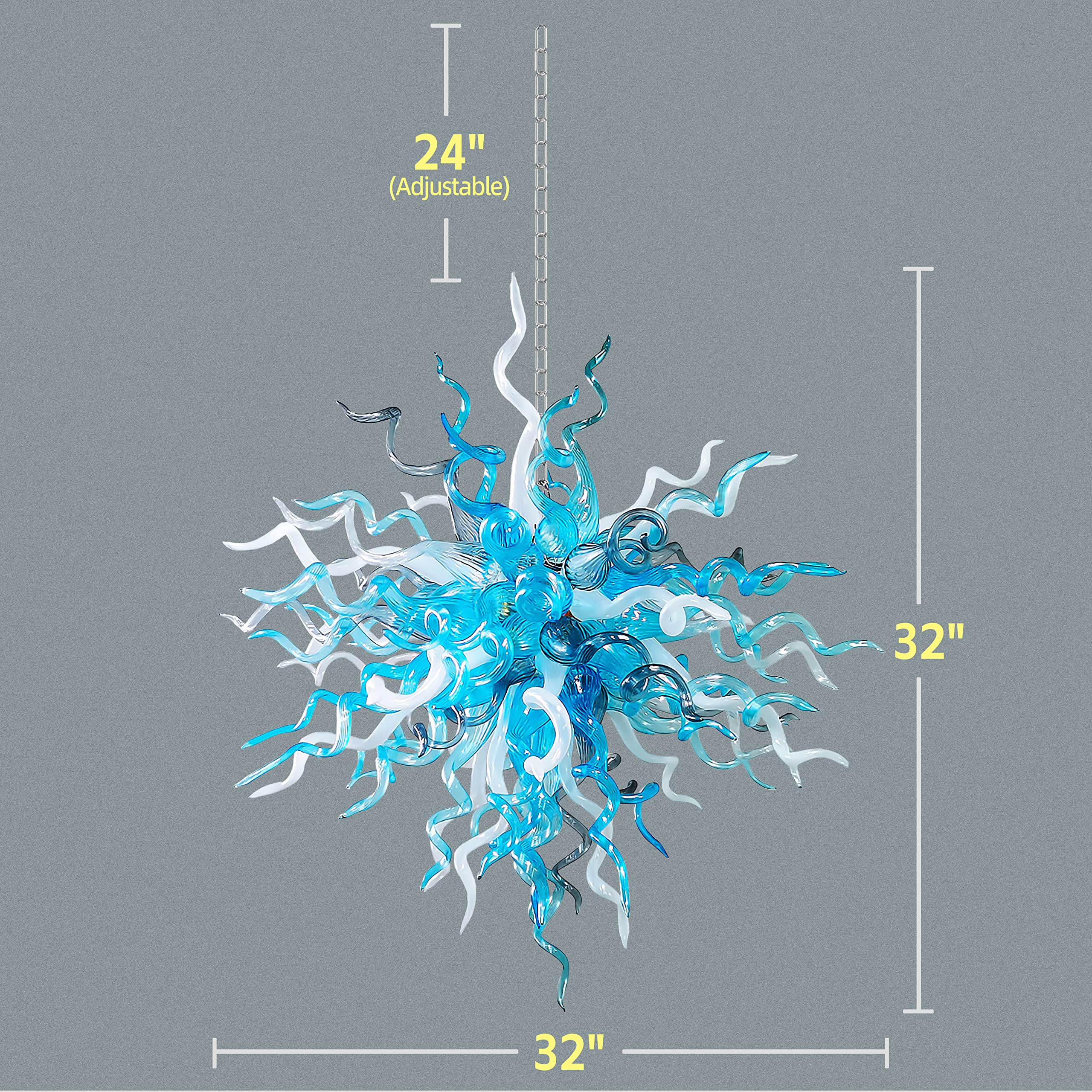 Modern Hand-Blown Glass Art Chandelier - 32 Inch Luxury Ceiling Pendant Light for Bedroom, Dining Room & Living Room | Elegant Home Decor Lighting Fixture for Weddings, Restaurants and Luxury Interiors