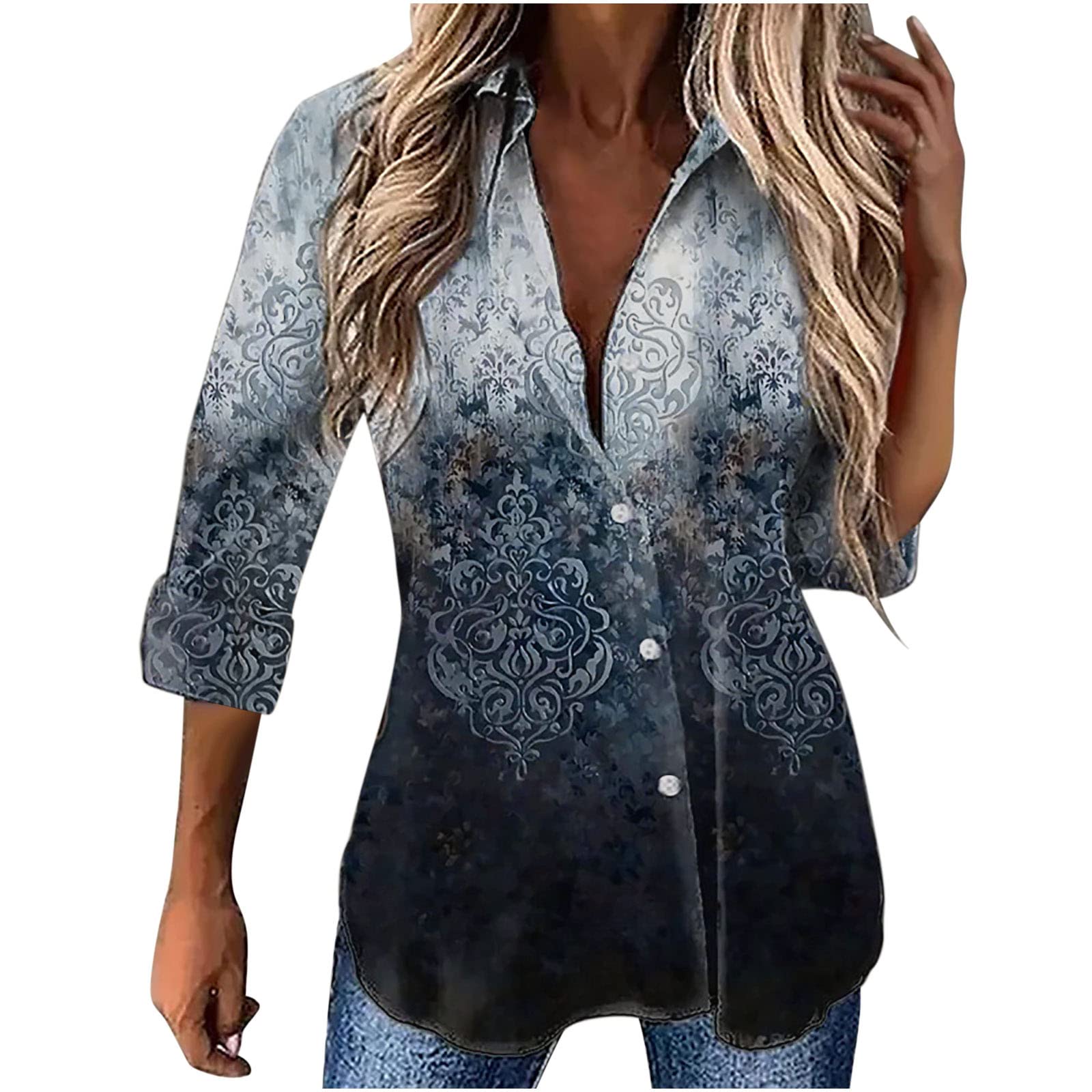 Women's Tie Dye Floral Long Sleeve Button Down Shirts - Loose Fit Casual Office Blouses & Summer Tunic Tops for Work, Dating, and Outdoor Activities