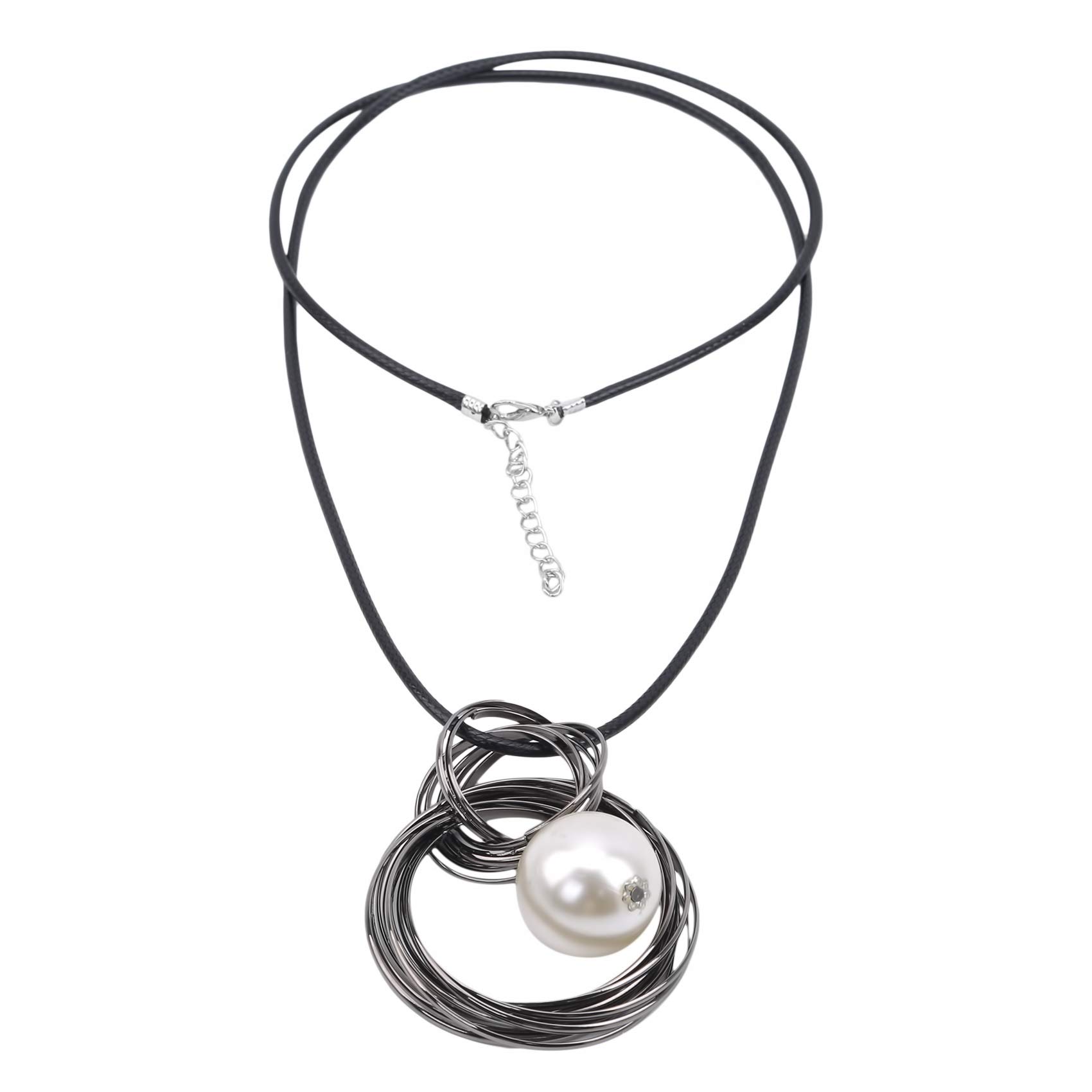 Vintage Circle Ring Imitation Pearl Pendant Long Chain Necklace for Women - Elegant White Sweater Chain Jewelry for Casual Wear, Date Night & Special Occasions
