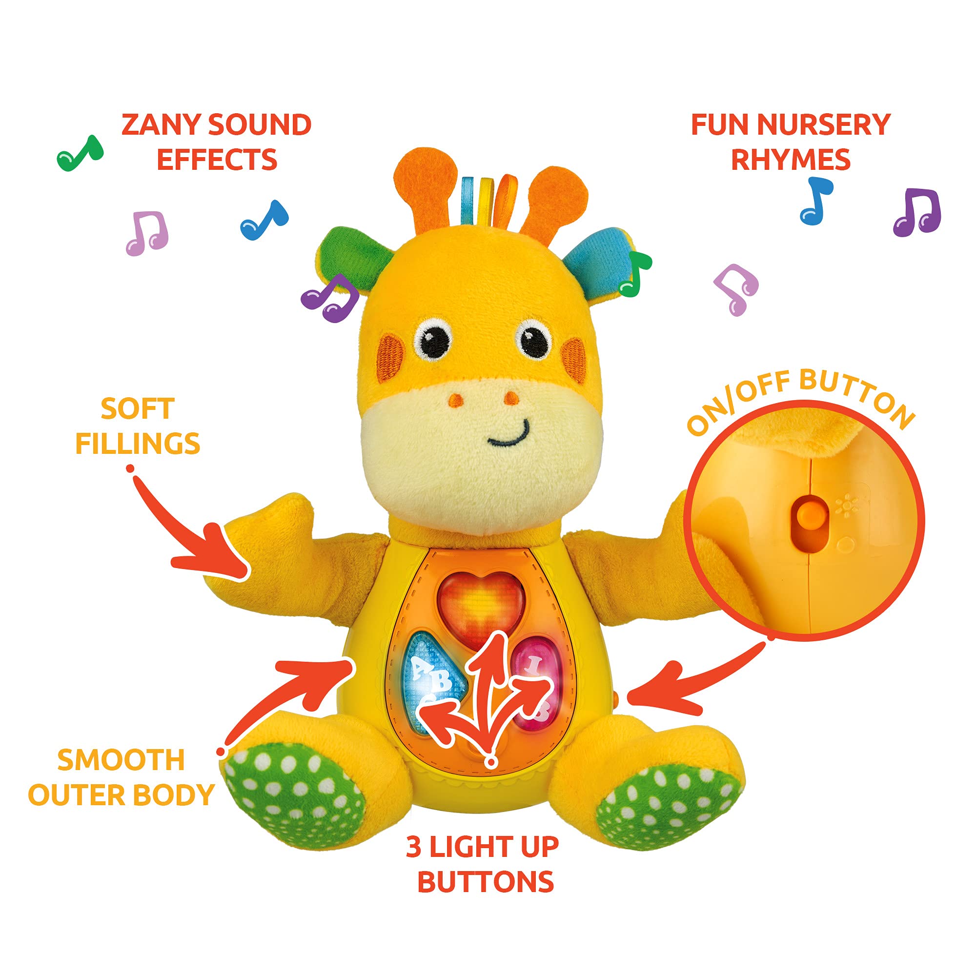 KiddoLab Sing 'N Learn with Me Plush Giraffe - Interactive Musical Stuffed Animal Toy with 3 Light-Up Buttons, 4 Nursery Rhymes & Sound Effects - Soft Educational Toy for Babies & Toddlers - Perfect for Playtime, Bedtime & Early Learning Development