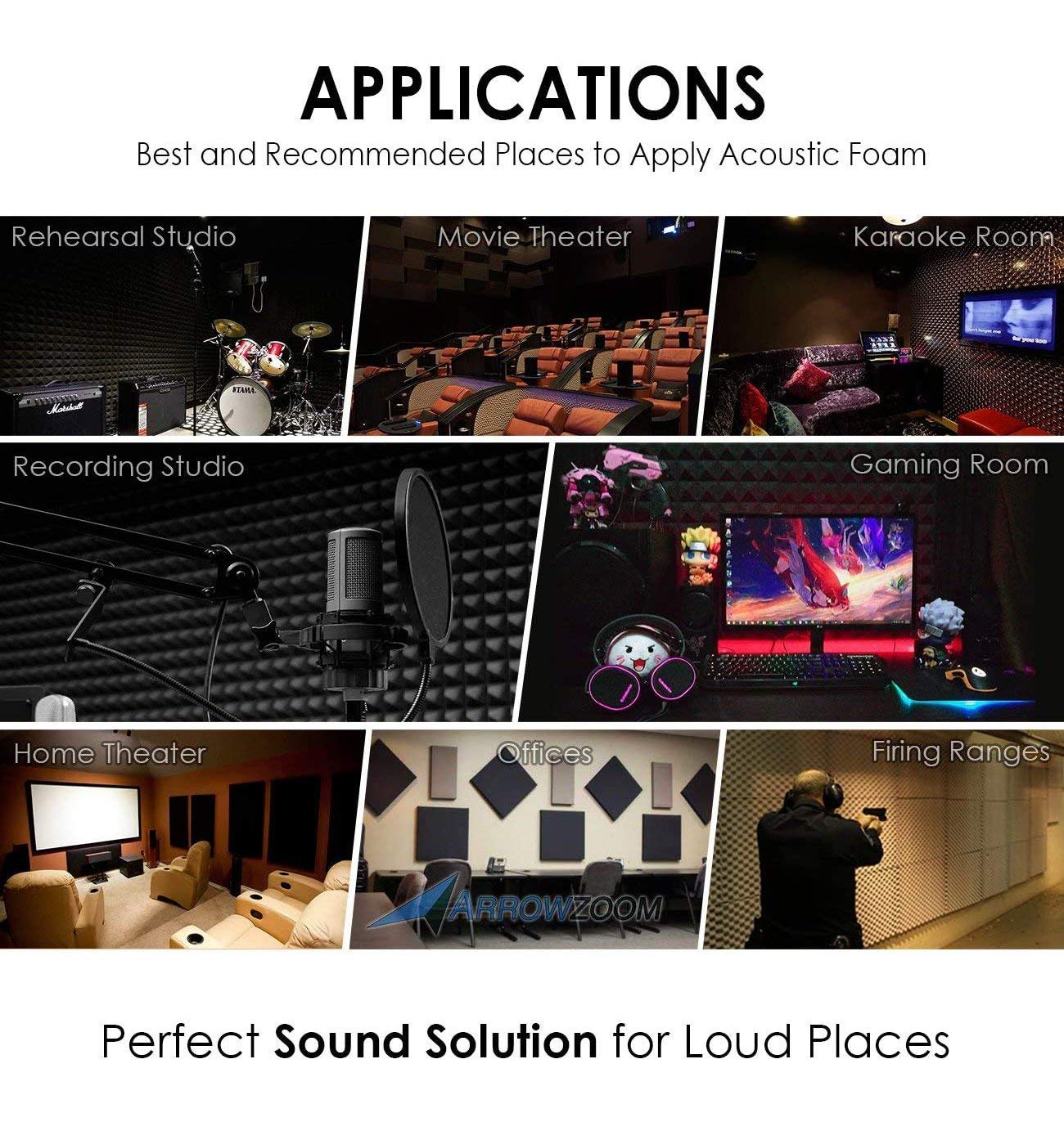 Arrowzoom Super Dash 24-Pack Acoustic Foam Panels 50x50x5cm Red - Soundproof Studio Wall Tiles for Home Recording, Vocal Booth & Noise Reduction