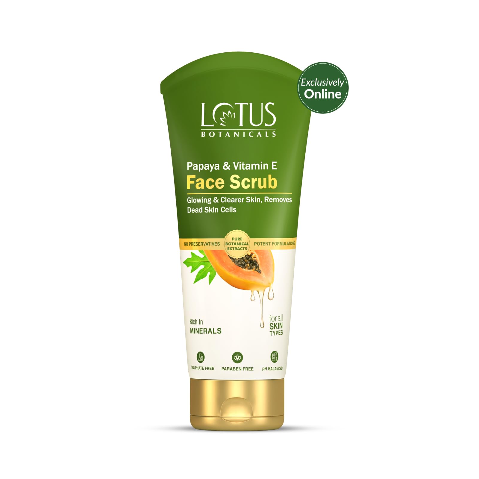 Lotus Botanicals Papaya & Vitamin E Face Scrub - Exfoliating Cleanser for Glowing Skin, Brightening & Deep Pore Cleansing | Mineral-Rich Formula for All Skin Types | 100g | Perfect for Daily Skincare Routine & Spa-Like Treatment at Home