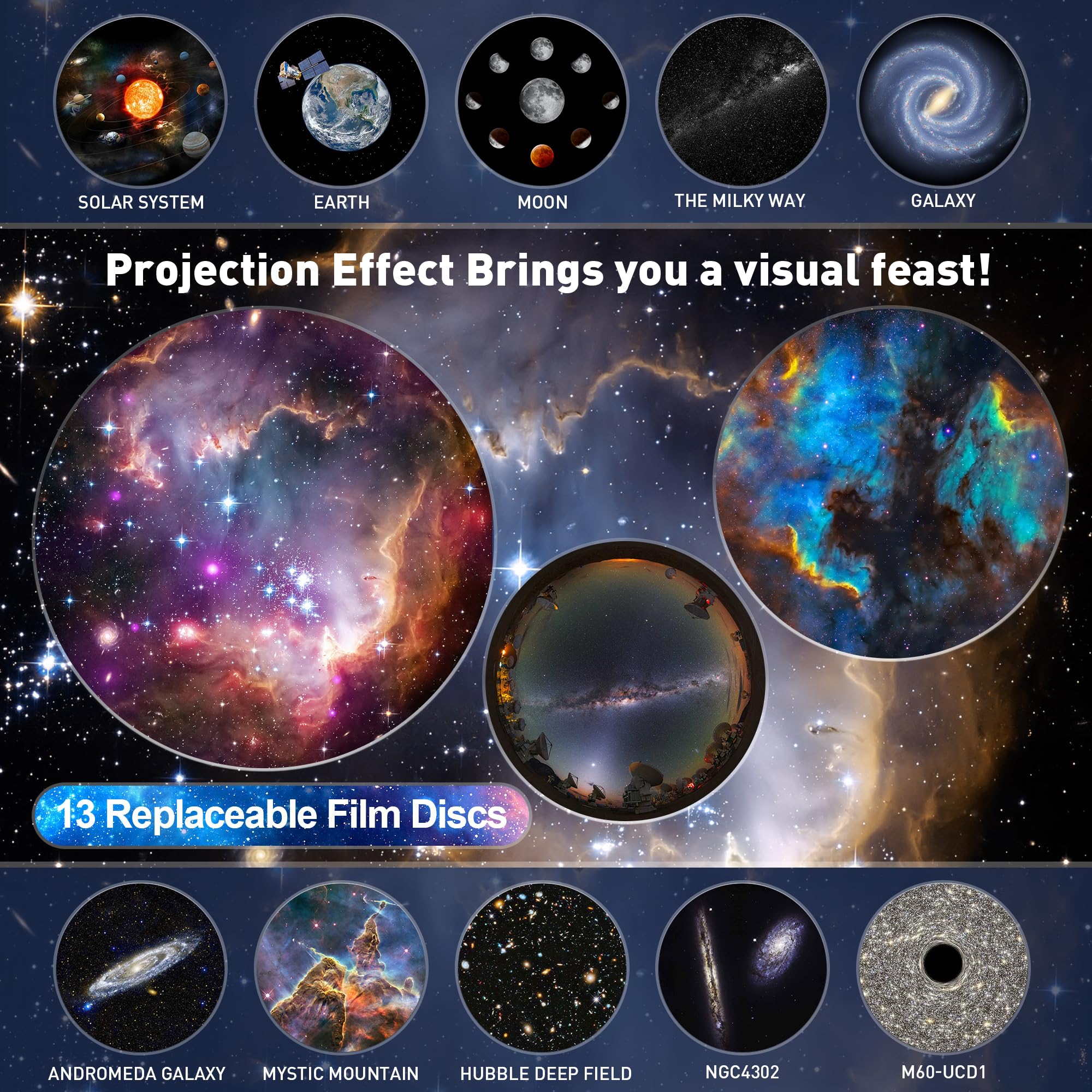 Mexllex Realistic Galaxy Light Projector - 12 Planet Discs Starry Sky Night Light for Kids & Adults | Perfect for Bedroom, Living Room, Nursery & Home Theater | Create Stunning Planetarium Effects for Relaxation, Sleep Aid & Romantic Ambience