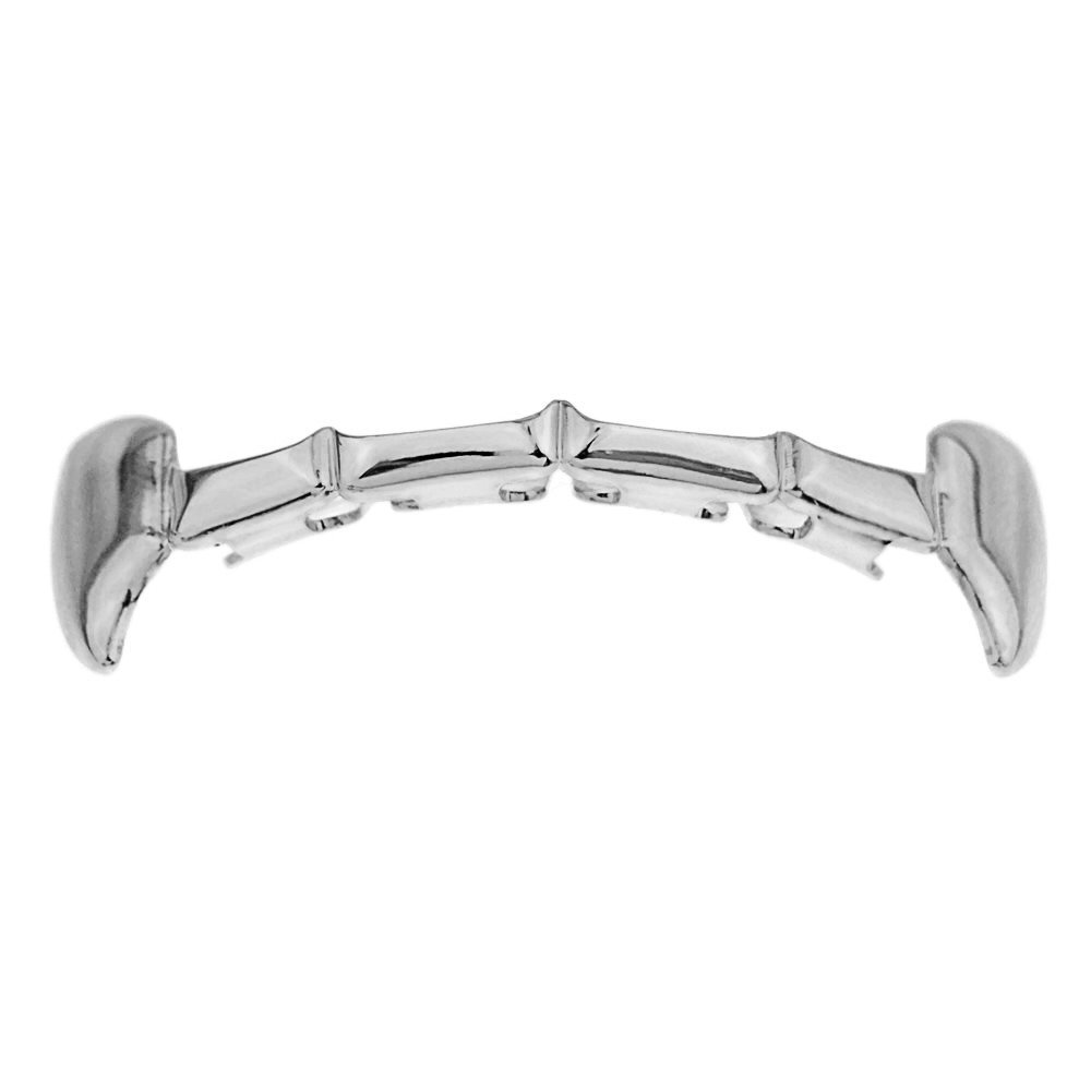 Silver Tone Fang Grillz - Upper Top Row Slim Bar Half Teeth for Hip Hop & Vampire Style | Perfect for Halloween, Cosplay, and Stage Performances
