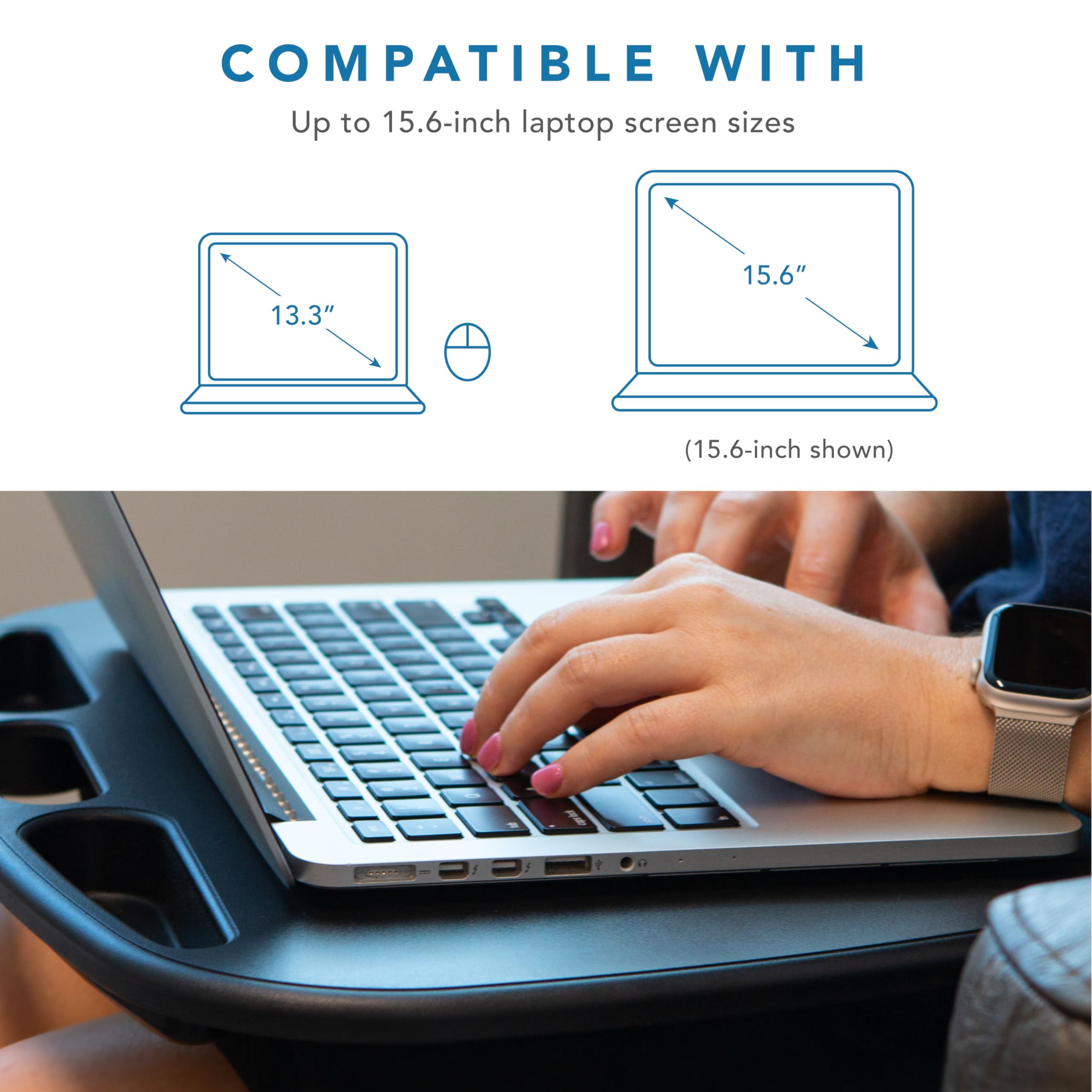 LAPGEAR MyDesk Lap Desk with Device Ledge & Phone Holder - Black - Fits 15.6 Inch Laptops - 12 Pack - Model 44008 - Portable Workstation for Home Office, Bed, Couch & Travel Use
