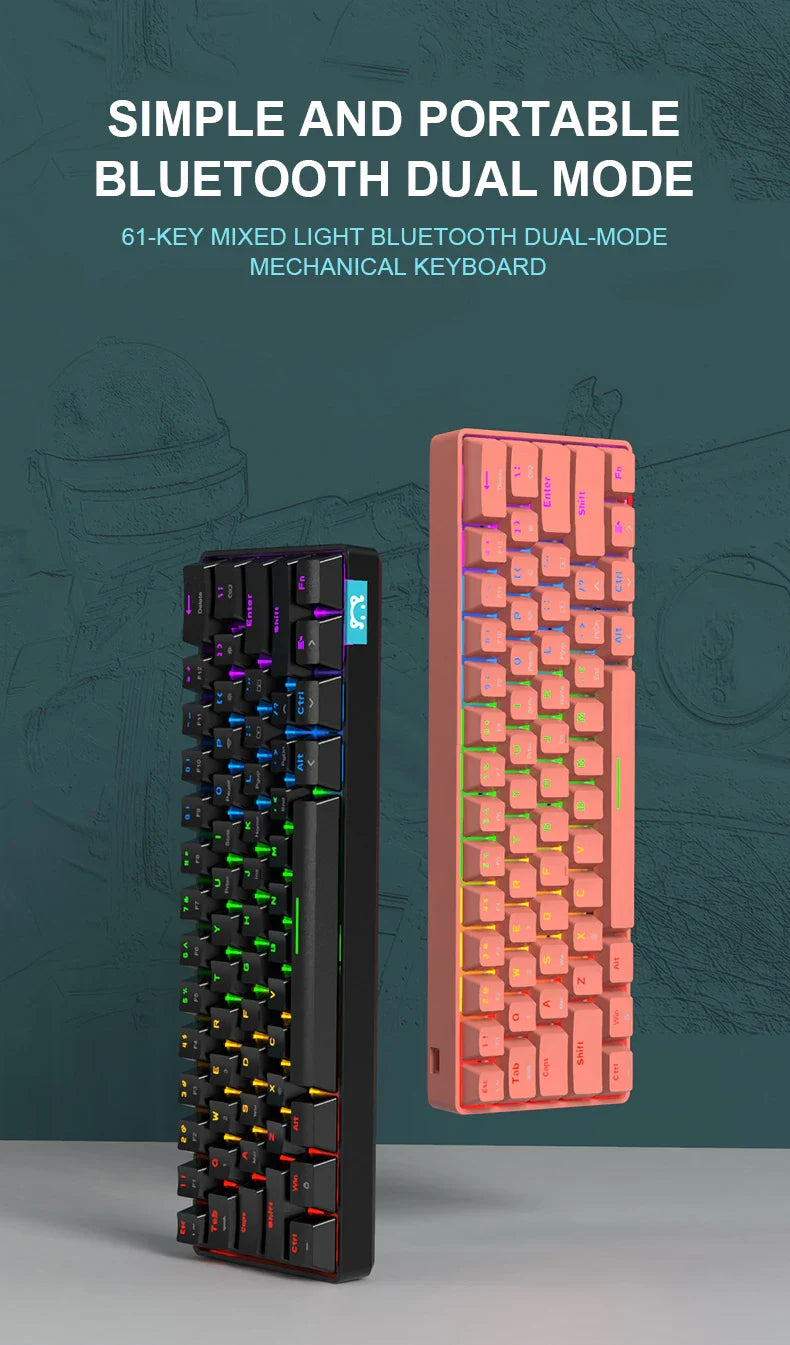 Ajazz STK61 Pink RGB Mechanical Gaming Keyboard with Red Switches - Perfect for Typing, Gaming & Office Work