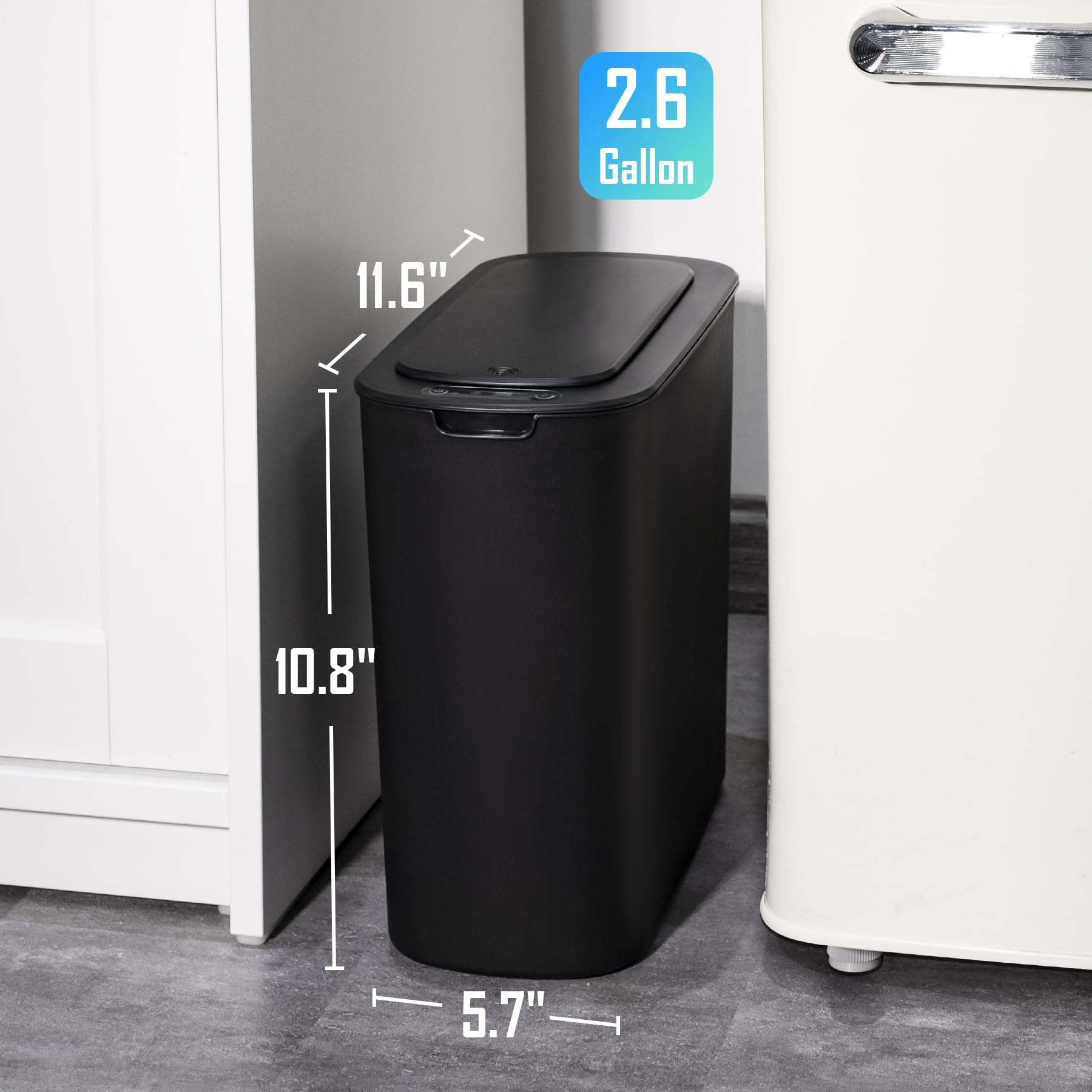 Automatic Motion Sensor Trash Can with Lid - 2.6 Gallon Touchless Garbage Bin, Smart Slim Plastic Wastebasket for Bathroom, Toilet, Office, RV, Bedroom & Living Room - Ideal for Hands-Free Hygiene & Space-Saving Organization
