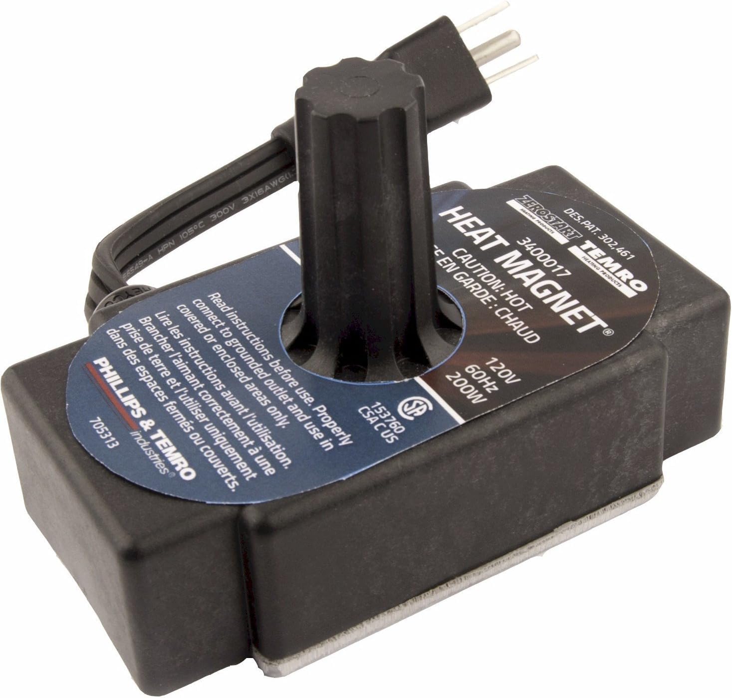 Zerostart 3400017 Portable Magnetic Engine Block Heater - 200W 120V CSA Certified for Transmissions, Oil Pans & Small Engines | Winter Vehicle Warm-Up & Cold Weather Engine Protection