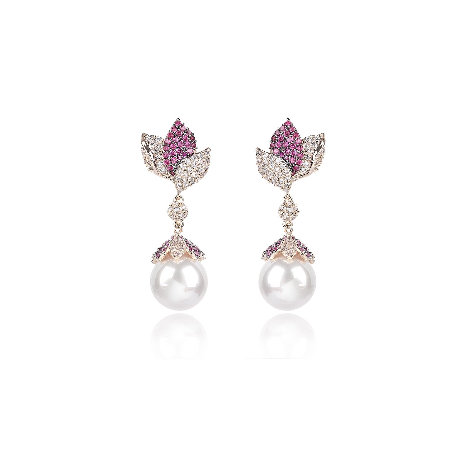 Cubic Zirconia Drop Tulip Bud Earrings for Wedding | Pearl Bridal Earrings | Women's Spring Jewelry Gift | Perfect for Bridal Shower, Anniversary & Special Occasions