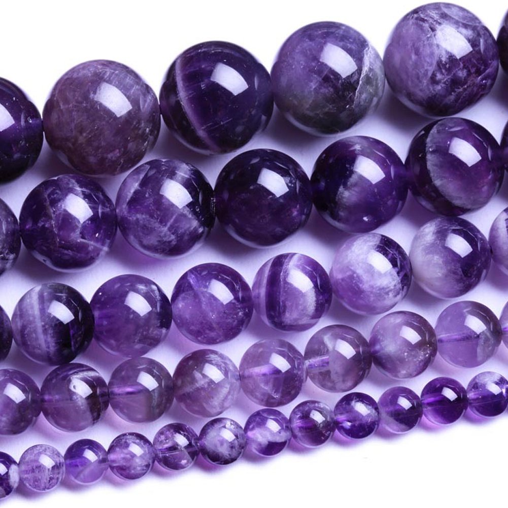 Natural Round Dream Amethyst Agate Loose Stone Beads for Jewelry Making - 4MM, 6MM, 8MM, 10MM, 12MM Bulk Wholesale - DIY Bracelets, Necklaces & Craft Projects