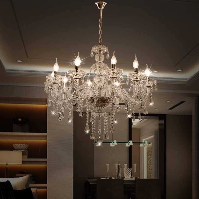 Modern Crystal Chandelier Ceiling Light Fixture - 10-Light E12 Base Pendant Lamp for Living Room, Dining Room, Bedroom, Hallway | Elegant Lighting for Home, Hotel, Restaurant & Bar Decor
