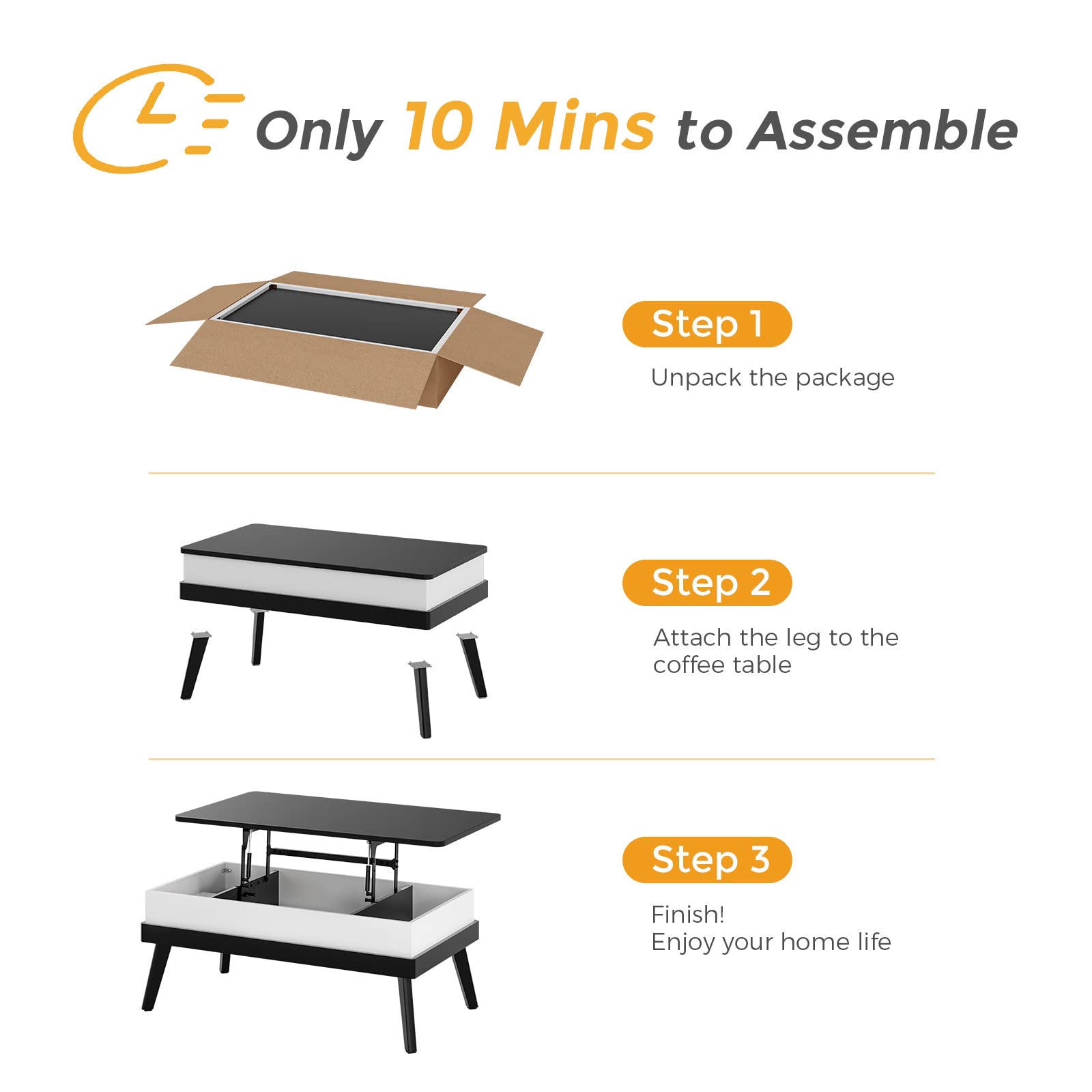 Lift Top Coffee Table with Hidden Storage - Black for Living Room & Dining