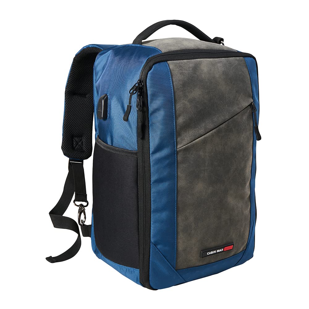 Manhattan XL 16x10x8 Inch Travel Backpack - USB Charging Port, Underseat Carry-On Luggage & Laptop Backpack for Men & Women (Blue) - Perfect for Air Travel, Business Trips & Daily Commute
