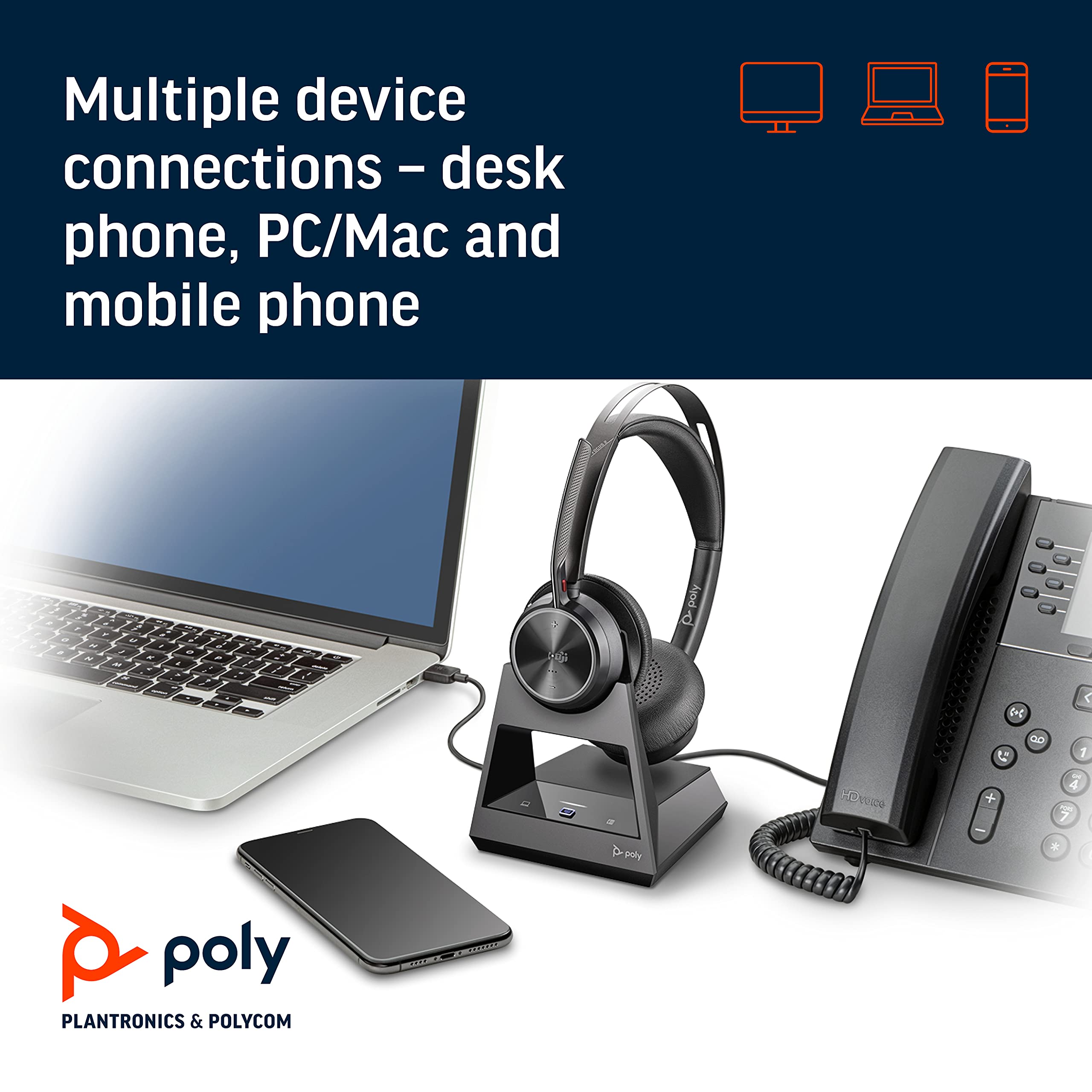 Poly Voyager Focus 2 Office USB-A Bluetooth Headset with Boom Mic - Active Noise Canceling for PC, Mac & Desk Phone - Certified for Microsoft Teams, Zoom & More - Perfect for Remote Work & Video Conferencing
